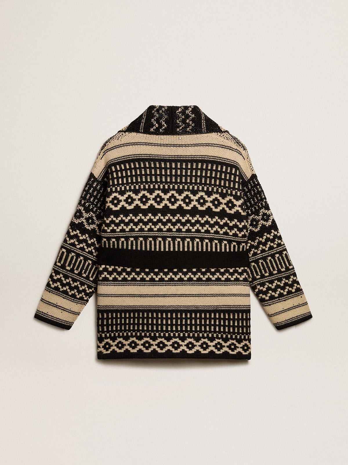 Women’s cardigan in ecru wool with jacquard design and belt - 6