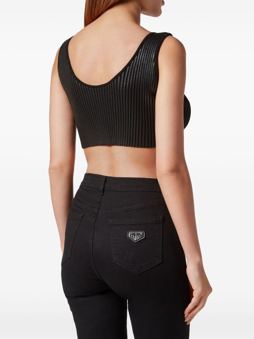coated ribbed-knit cropped top - 3