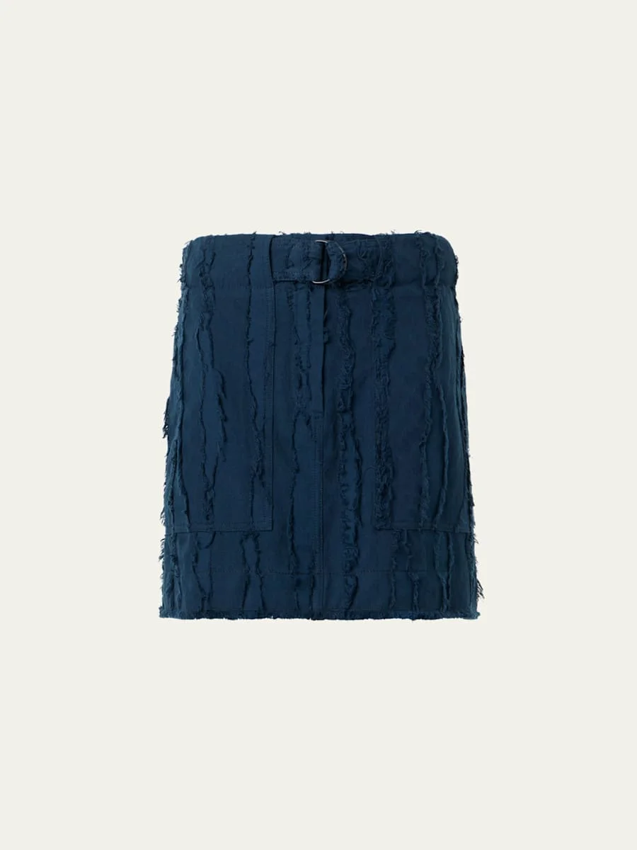 Fringe Wave Cotton Jacquard Belted Mini Skirt - 1