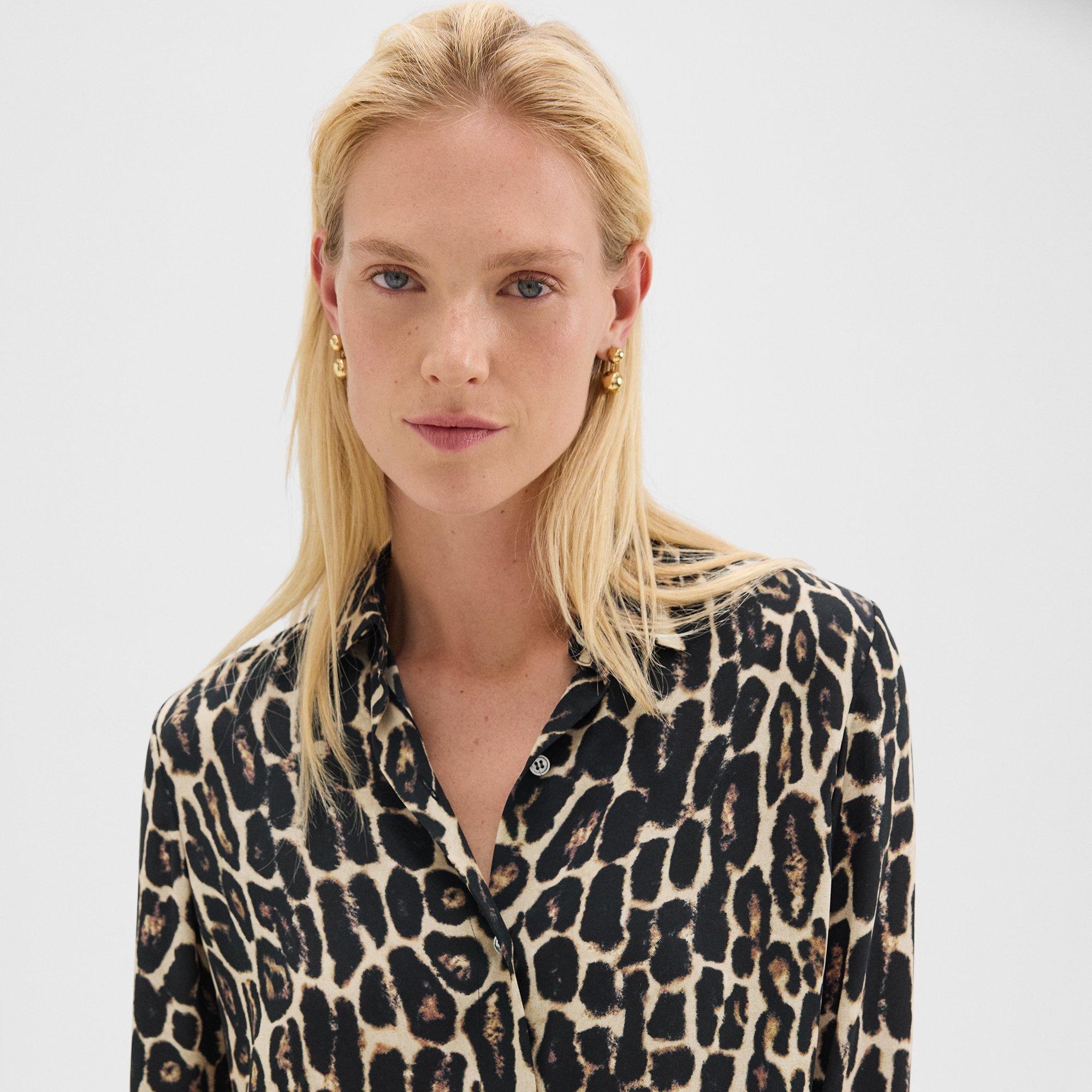 Straight Shirt in Recycled Leopard Print Georgette - 5