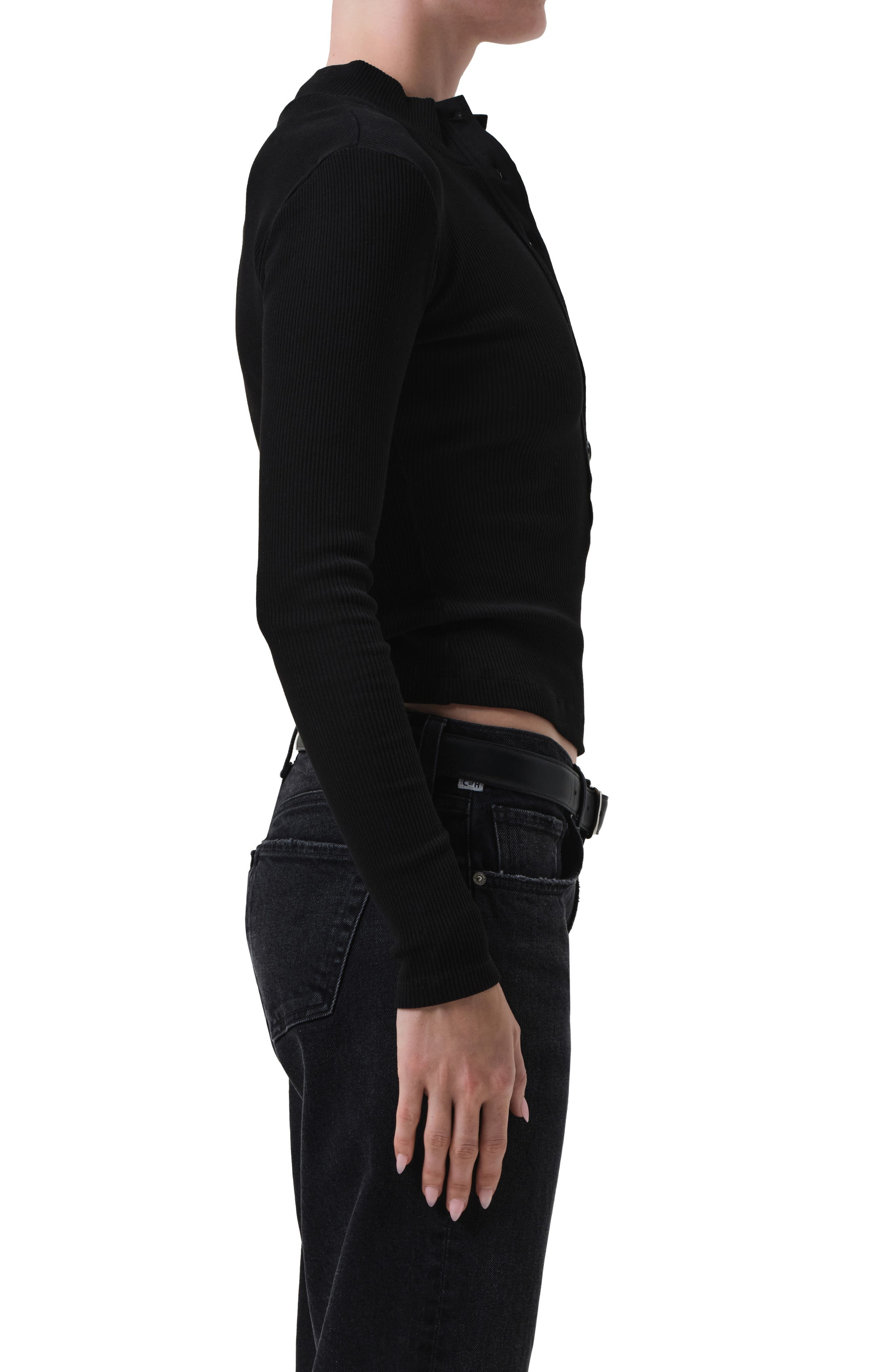 Citizens of Humanity Sheena Long Sleeve Rib Polo in Black at Nordstrom - 3