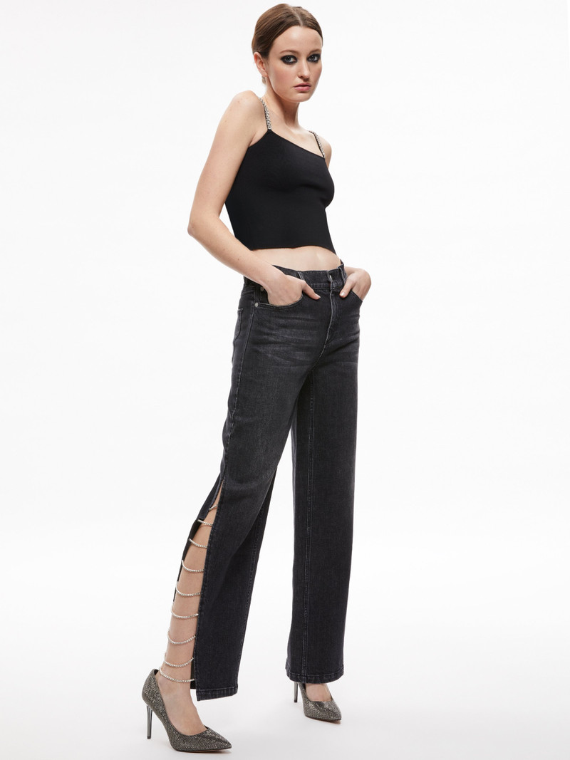 Alice + Olivia GAYLE EMBELLISHED SIDE JEAN outlook