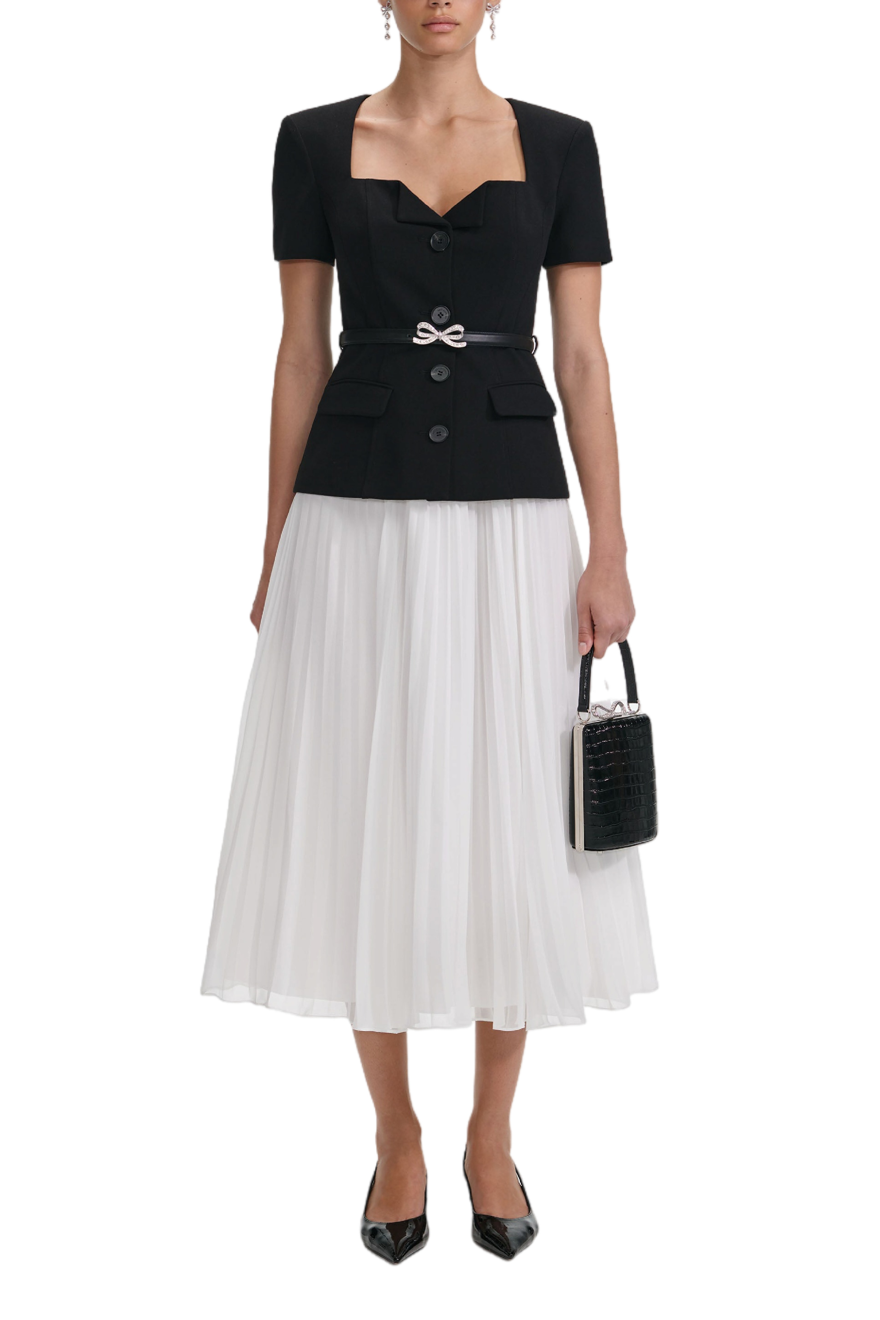 BLACK TAILORED CONTRAST CHIFFON MIDI DRESS - 1