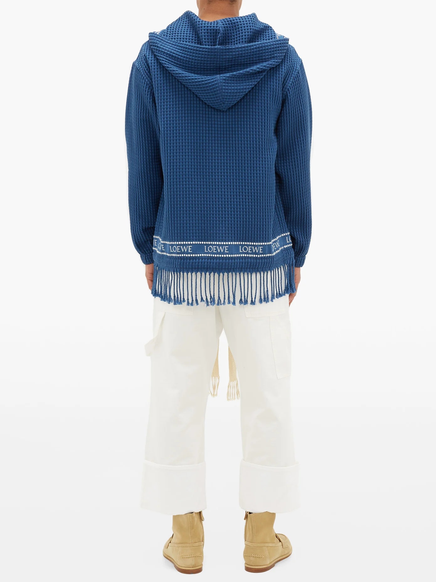 Fringed cotton waffle-piqué hooded jacket - 5