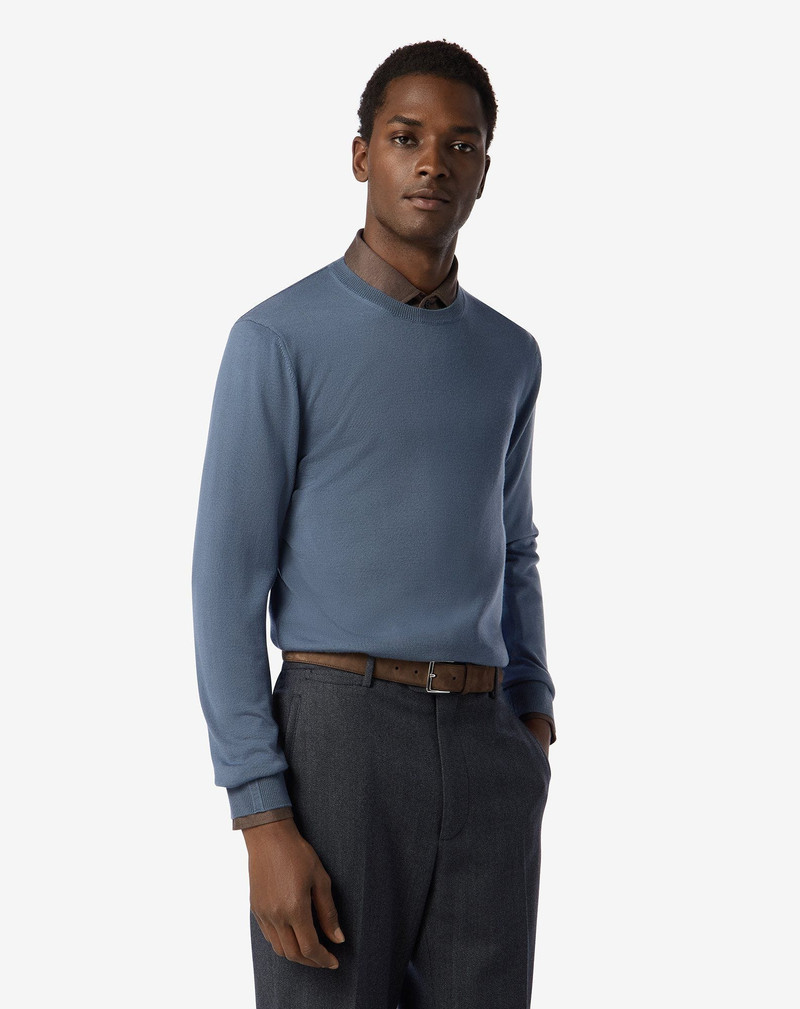 CORNELIANI Aviator blue crew neck extra fine wool jumper outlook