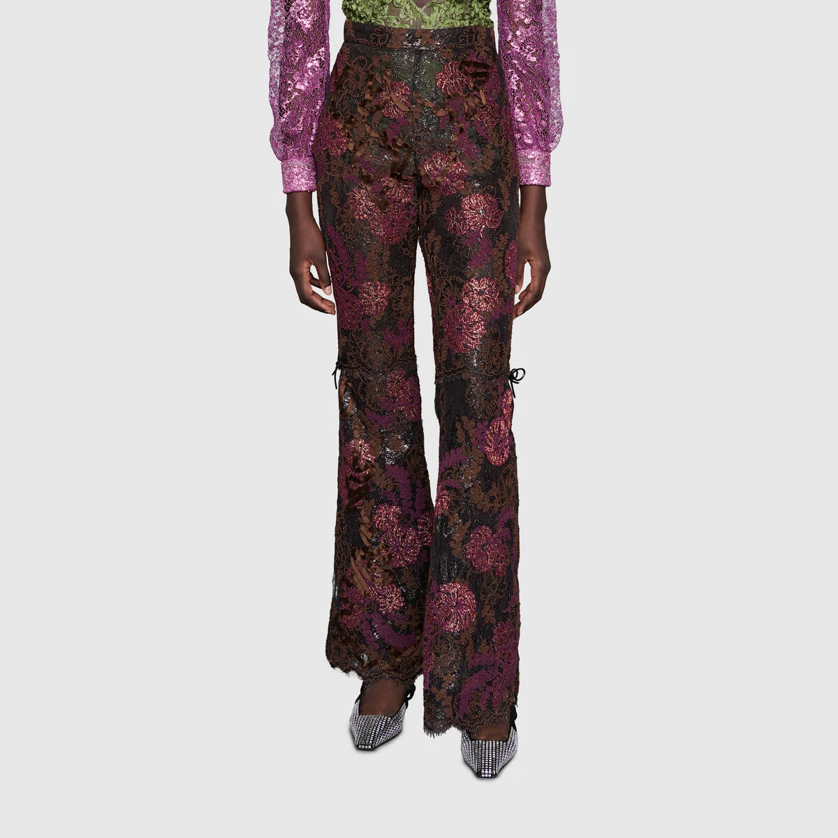Lamé floral lace pants - 3