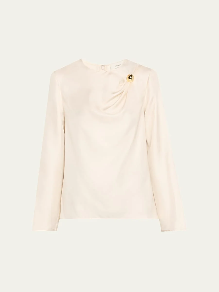Azae Draped Silk Long-Sleeve Blouse - 1