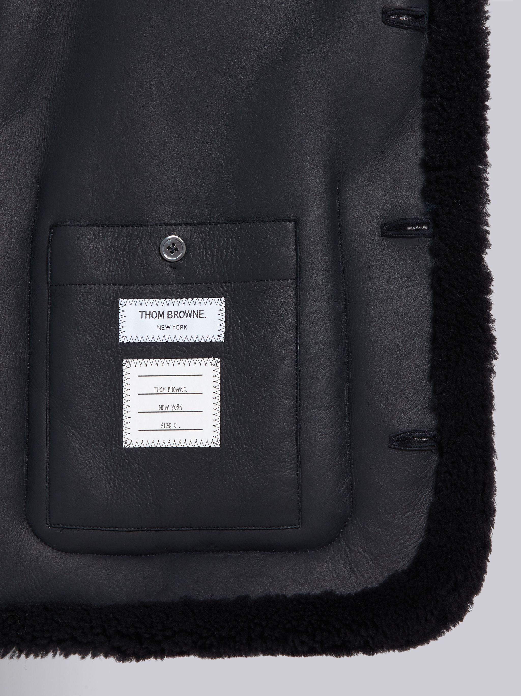 Navy Dyed Shearling Round Collar 4-Bar Sack Jacket - 6