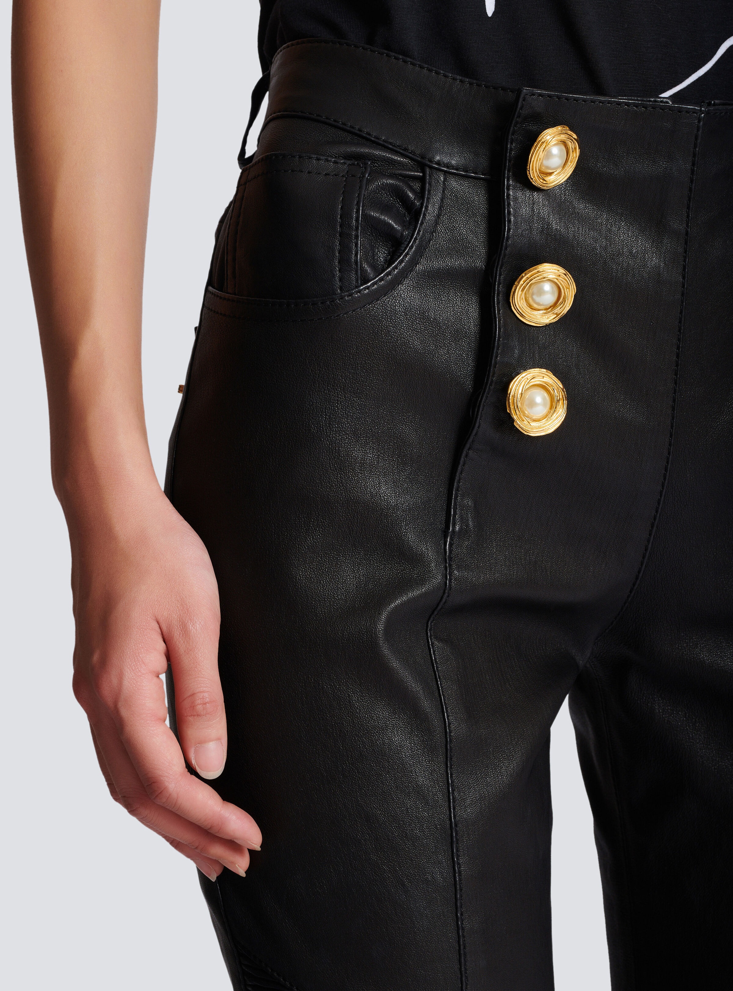 Lambskin slim-fit biker trousers - 7