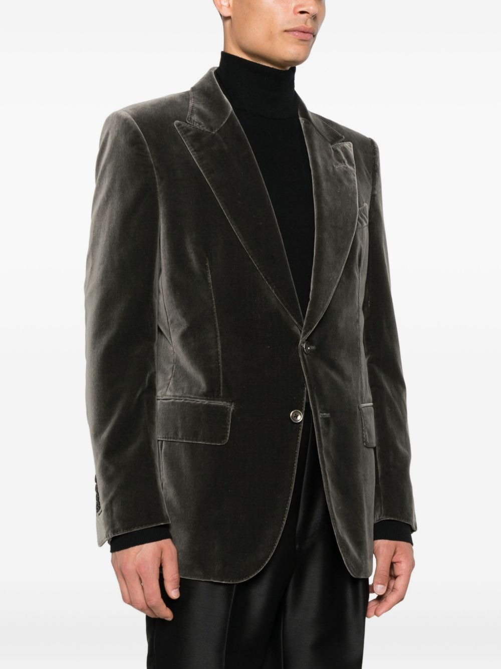 single-breasted velvet blazer - 3