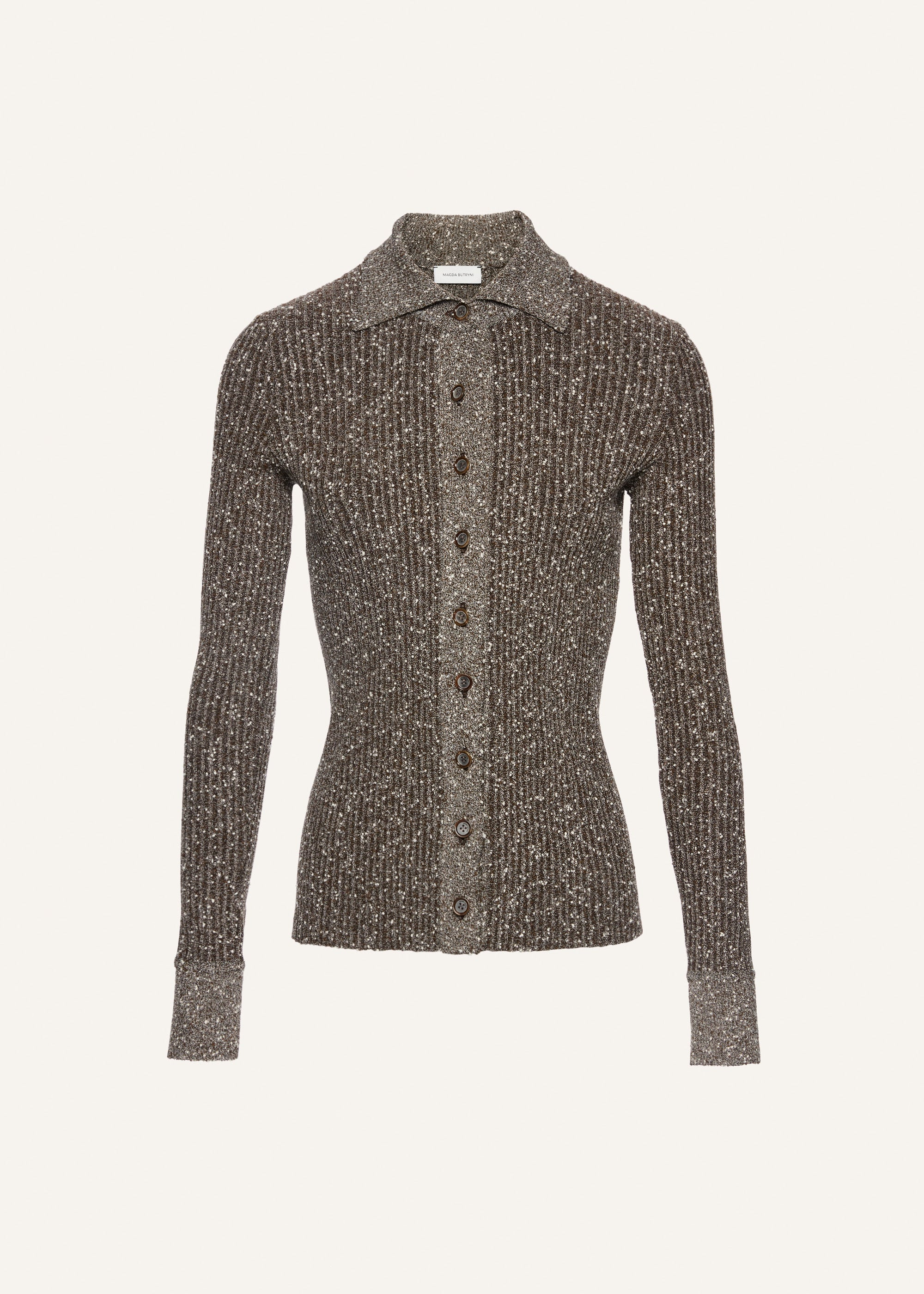Button up knitwear cardigan in brown - 1