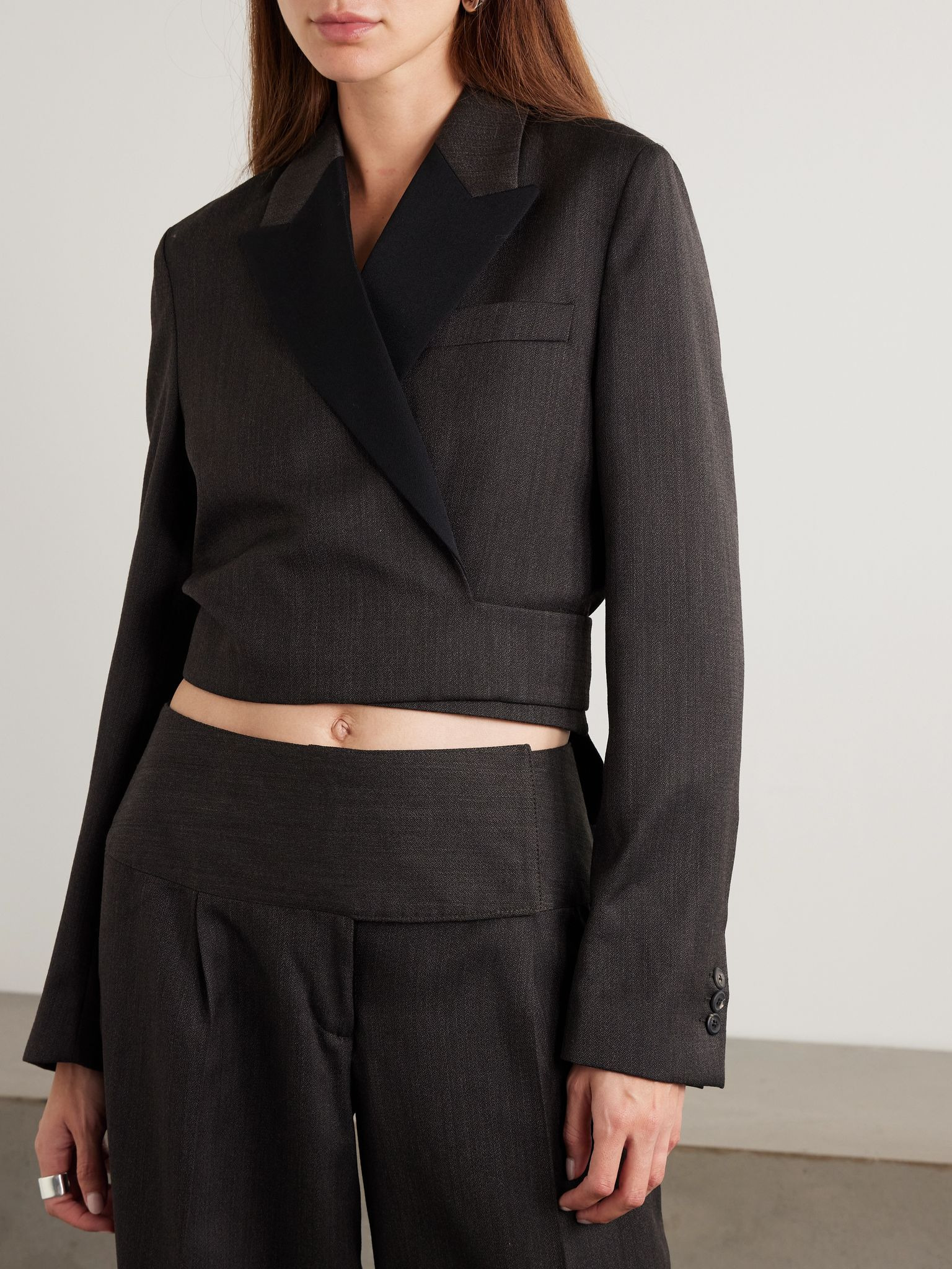 Cropped wool wrap blazer Brown - 3