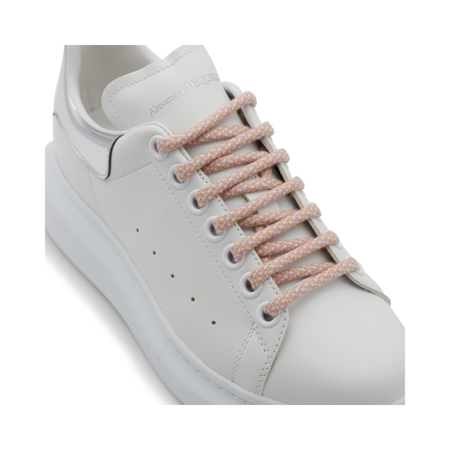 WHITE, PINK AND SILVER-TONE LEATHER OVERSIZED SNEAKERS - 4