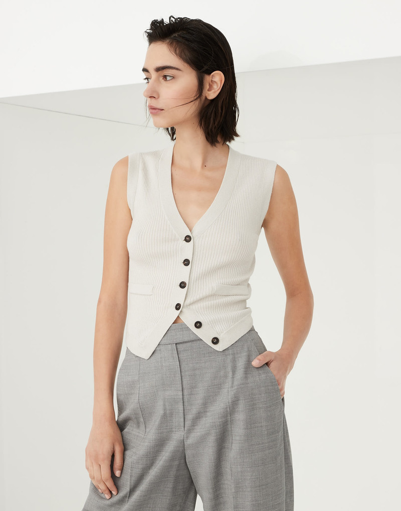 Sparkling cashmere and silk lightweight rib knit vest 1