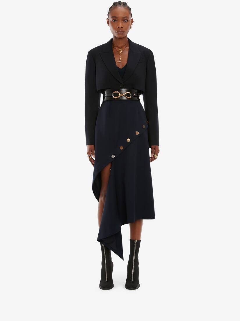 Cropped Rib Knit Jacket in Navy - 2