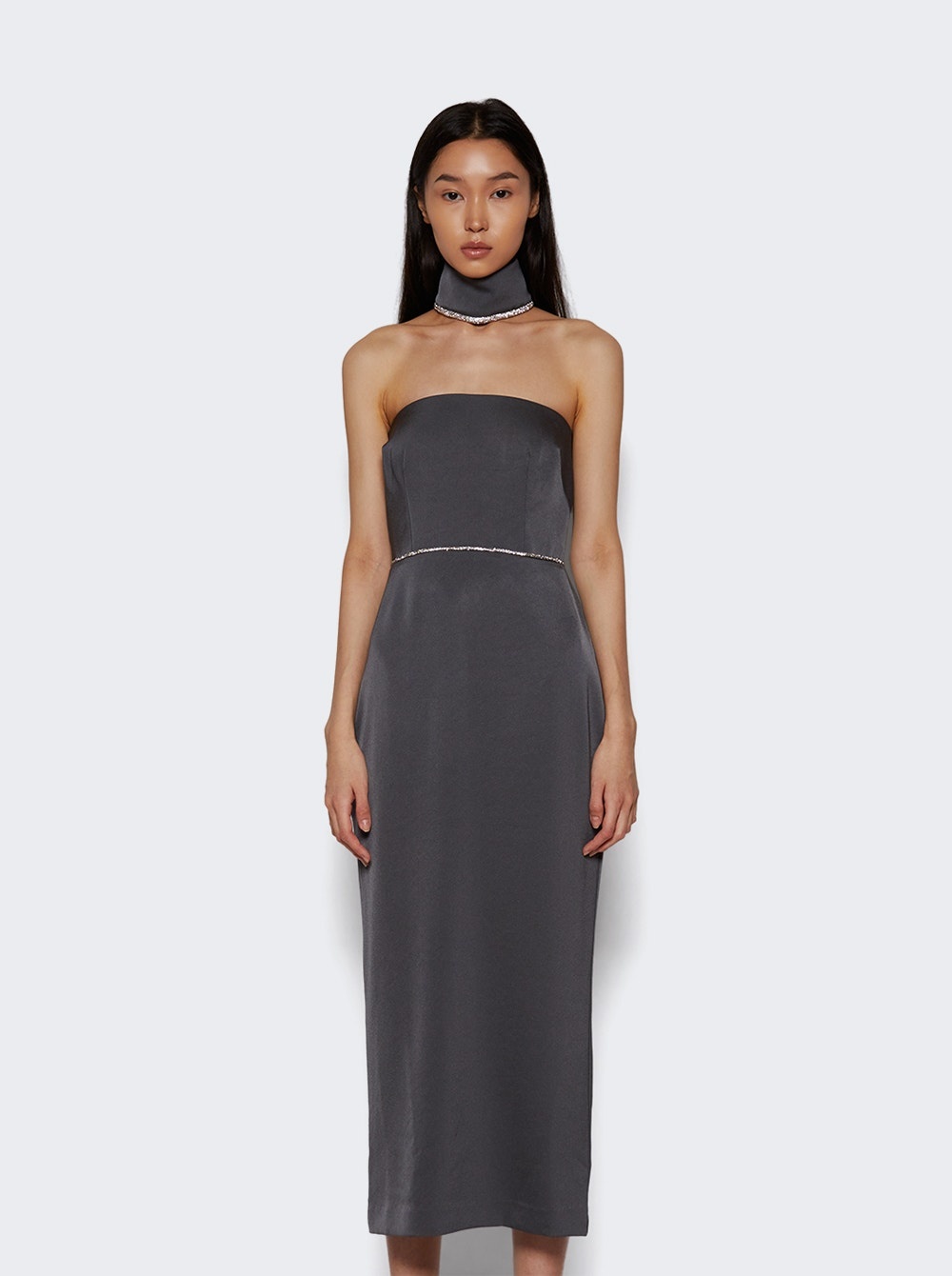 Crystal Trimmed Strapless Dress Grey - 3