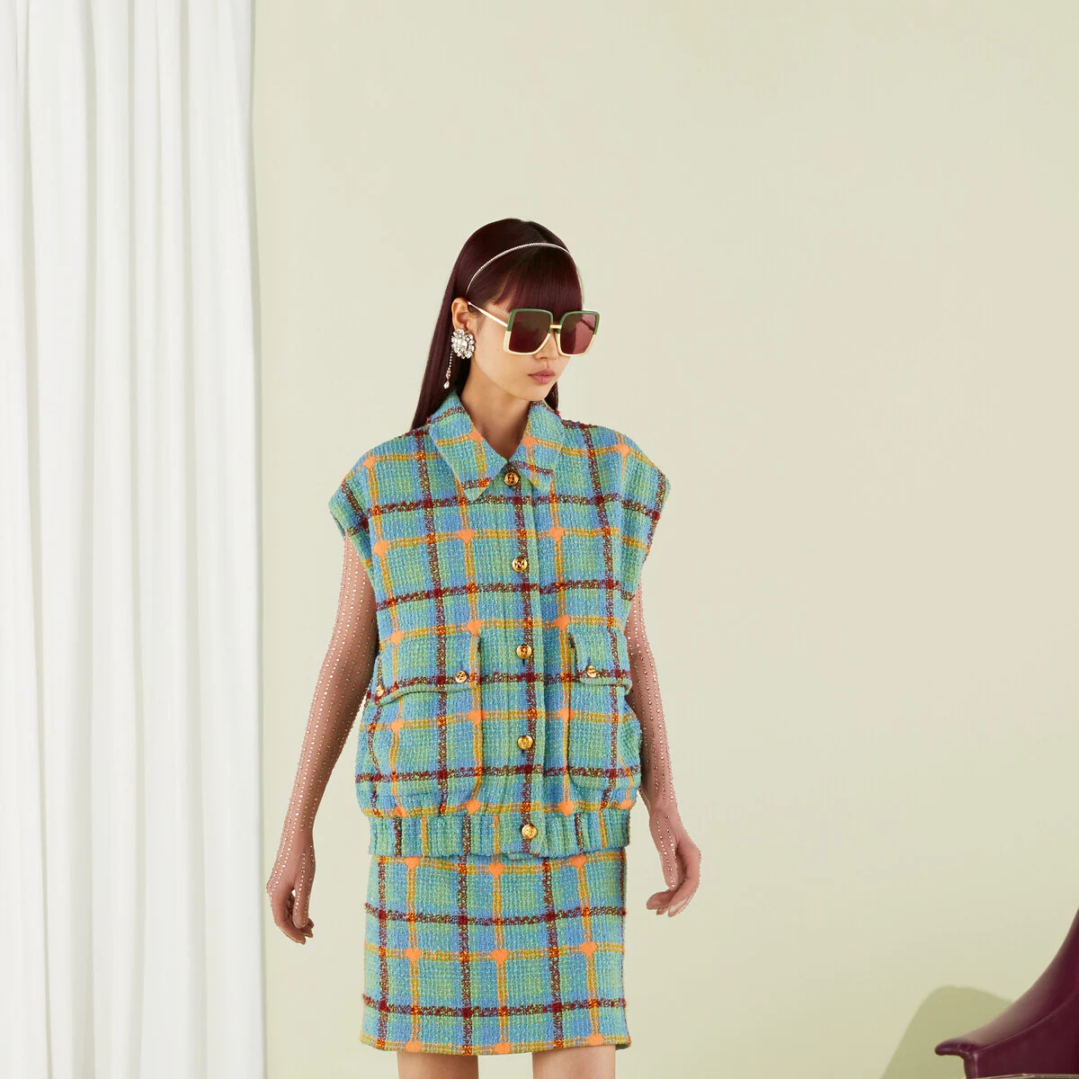 Gucci Lovelight heart check tweed gilet - 6