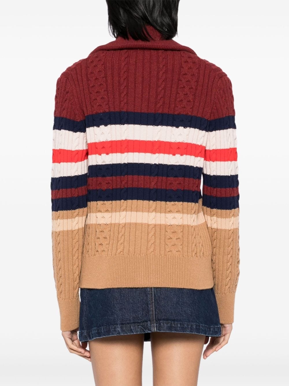 striped cable zipped cardigan - 4