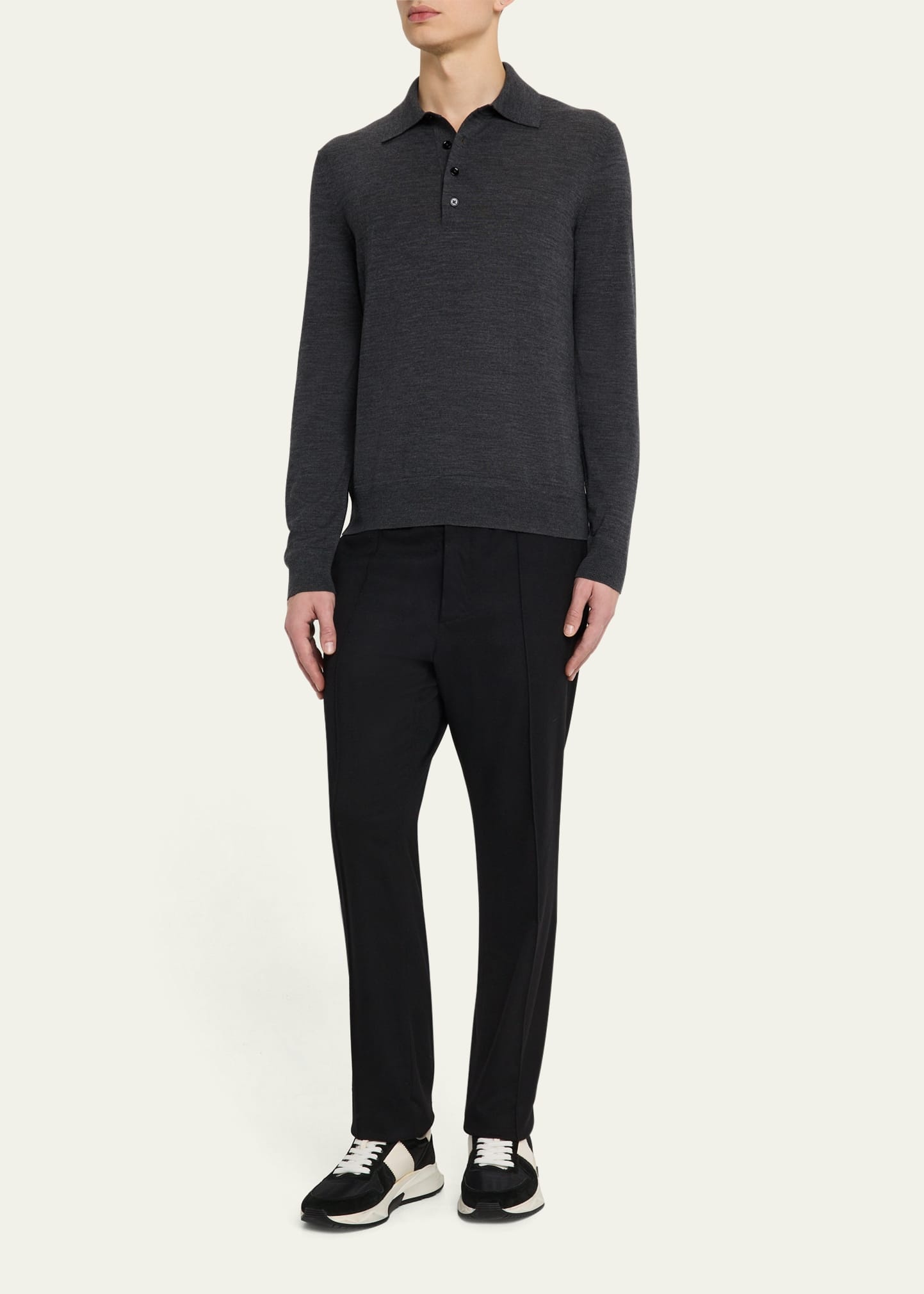 Men's Fine Gauge Wool Polo Sweater - 2