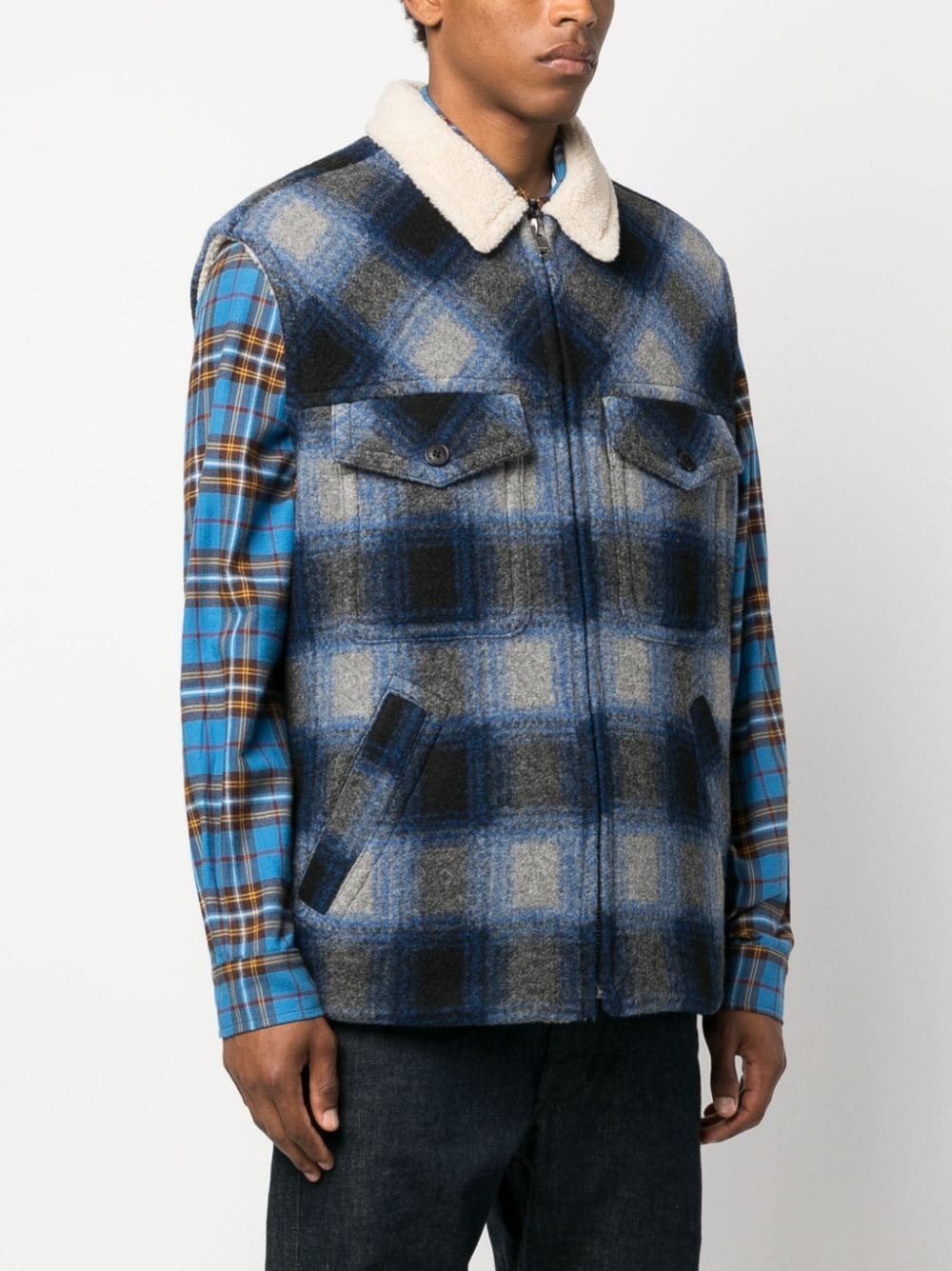 plaid check-pattern gilet - 3