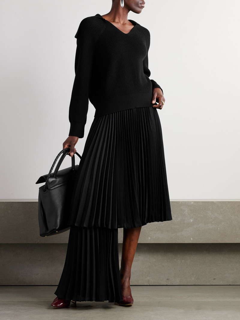 Bottega Veneta Layered pleated twill midi skirt Black outlook