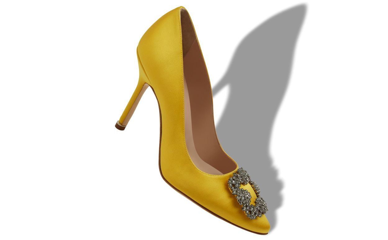 Yellow Satin Jewel Buckle Pumps - 2