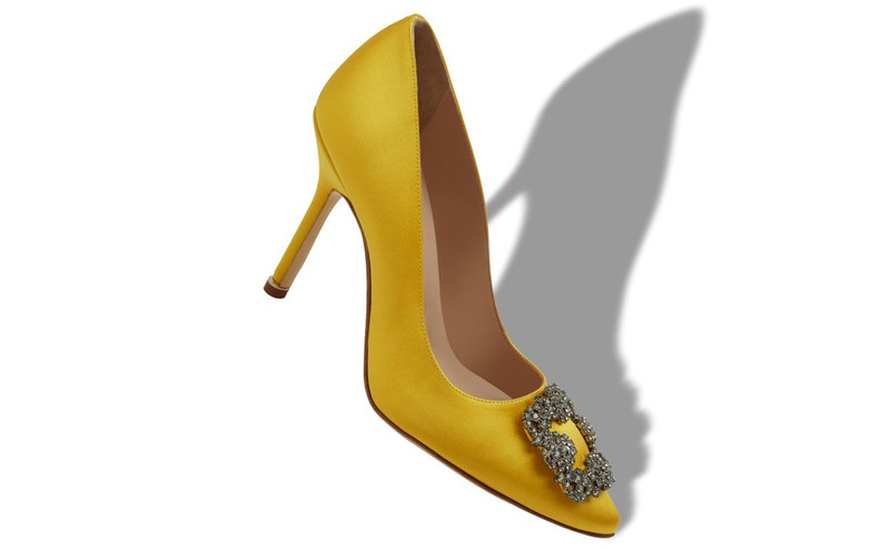 Manolo Blahnik Yellow Satin Jewel Buckle Pumps outlook