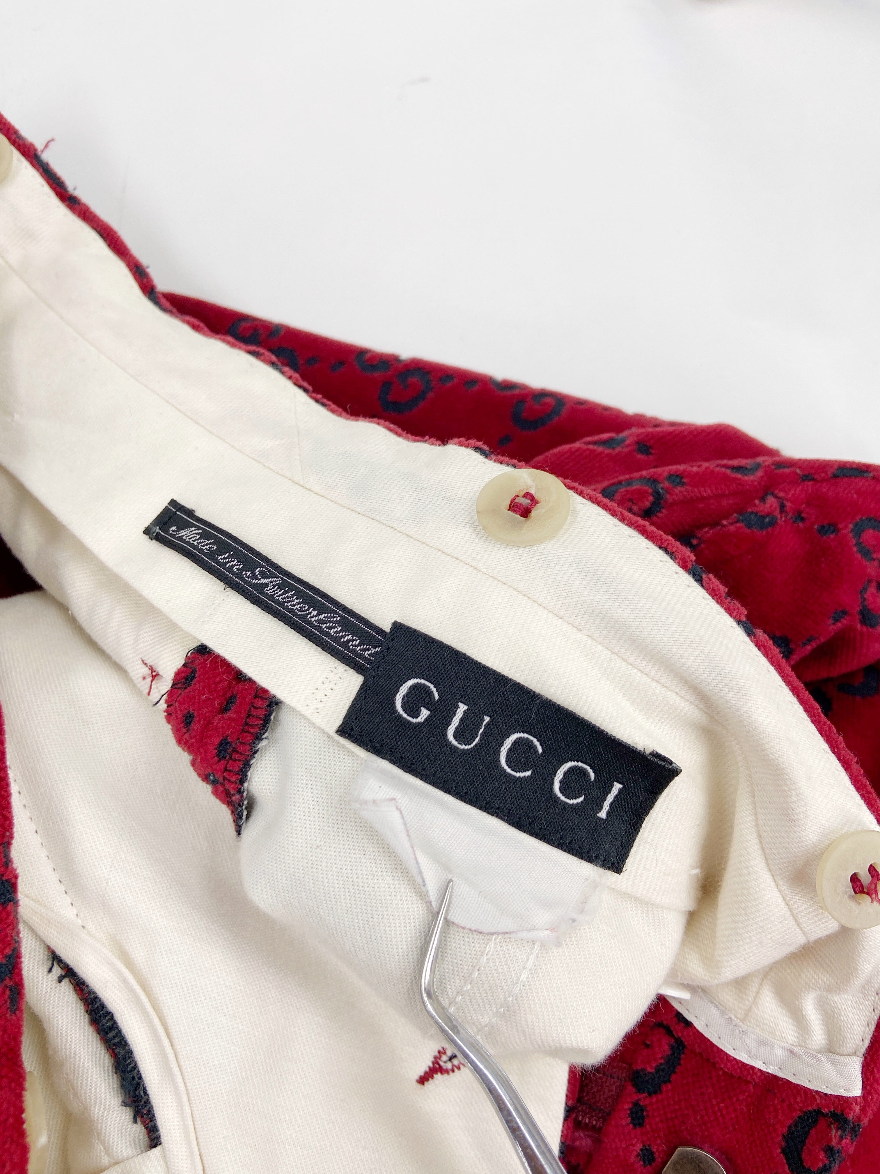 Gucci Fall 1997 Tom Ford Men’s Red Monogram Velvet Trousers Pants 48 - 23