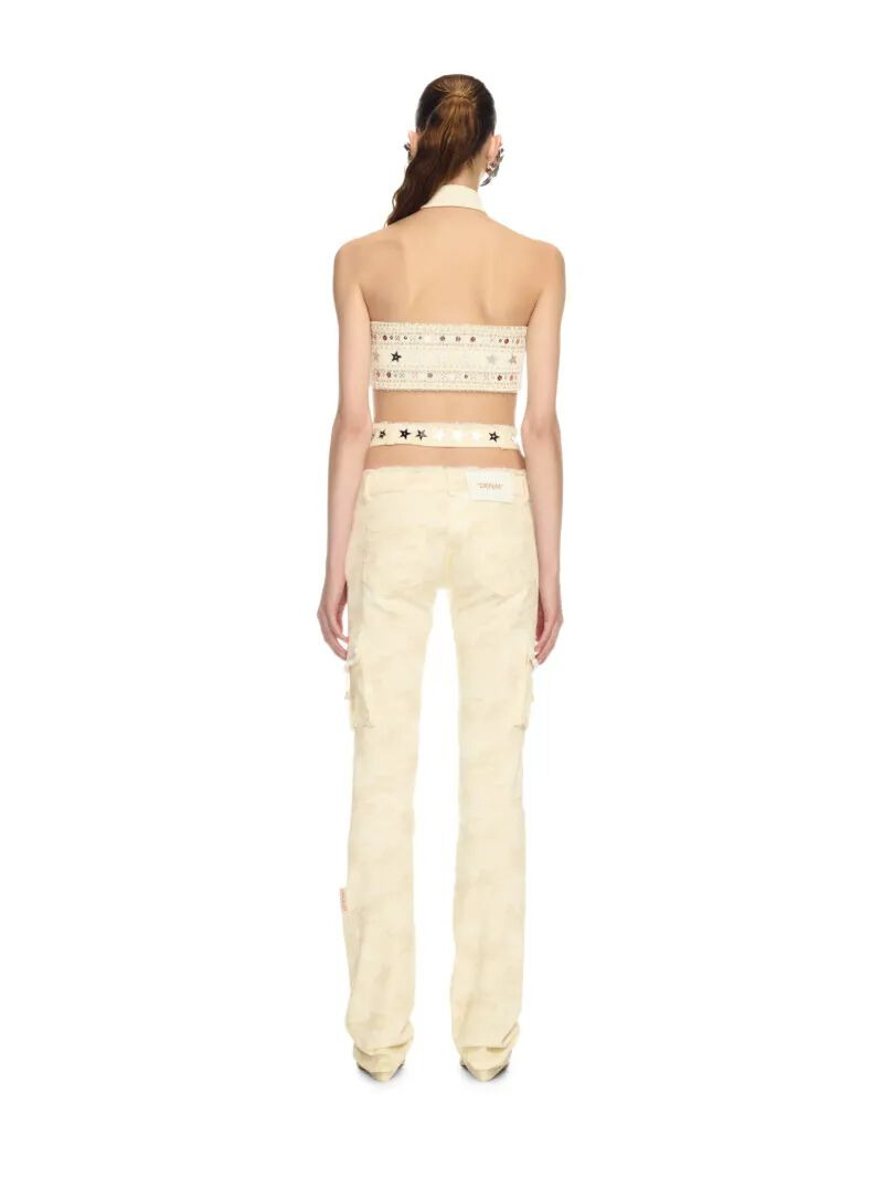 Cream Camo Cross-over Belt Pants - 6