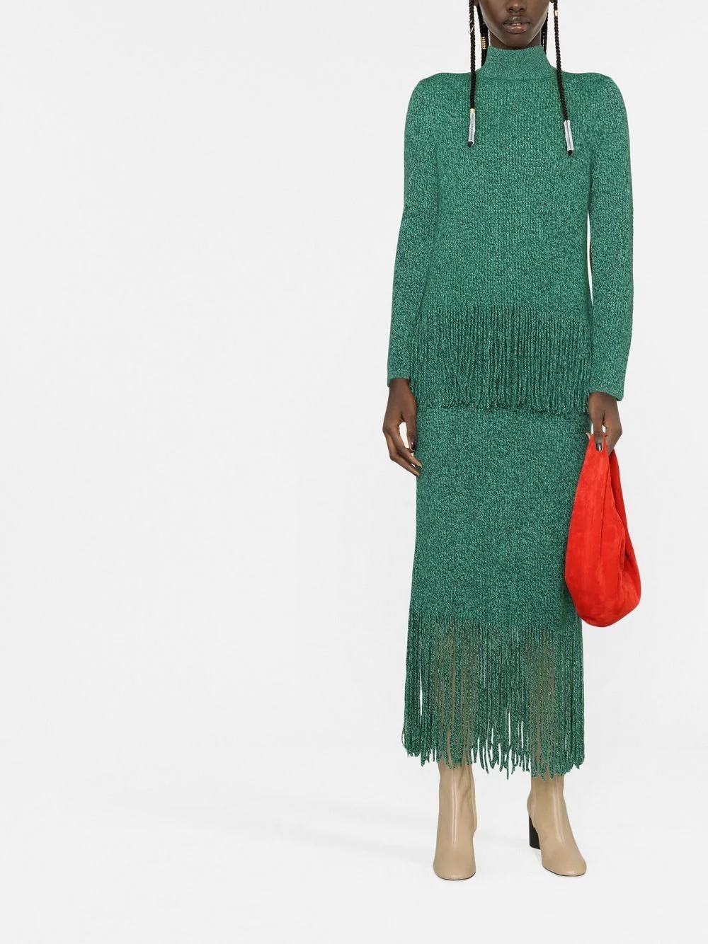 fringed-hem knitted skirt - 2