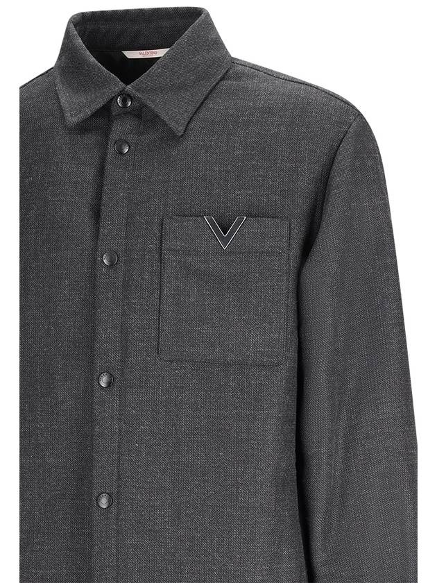 WOOL TWEED SHIRT JACKET WITH METALLIC V DETAIL - 3