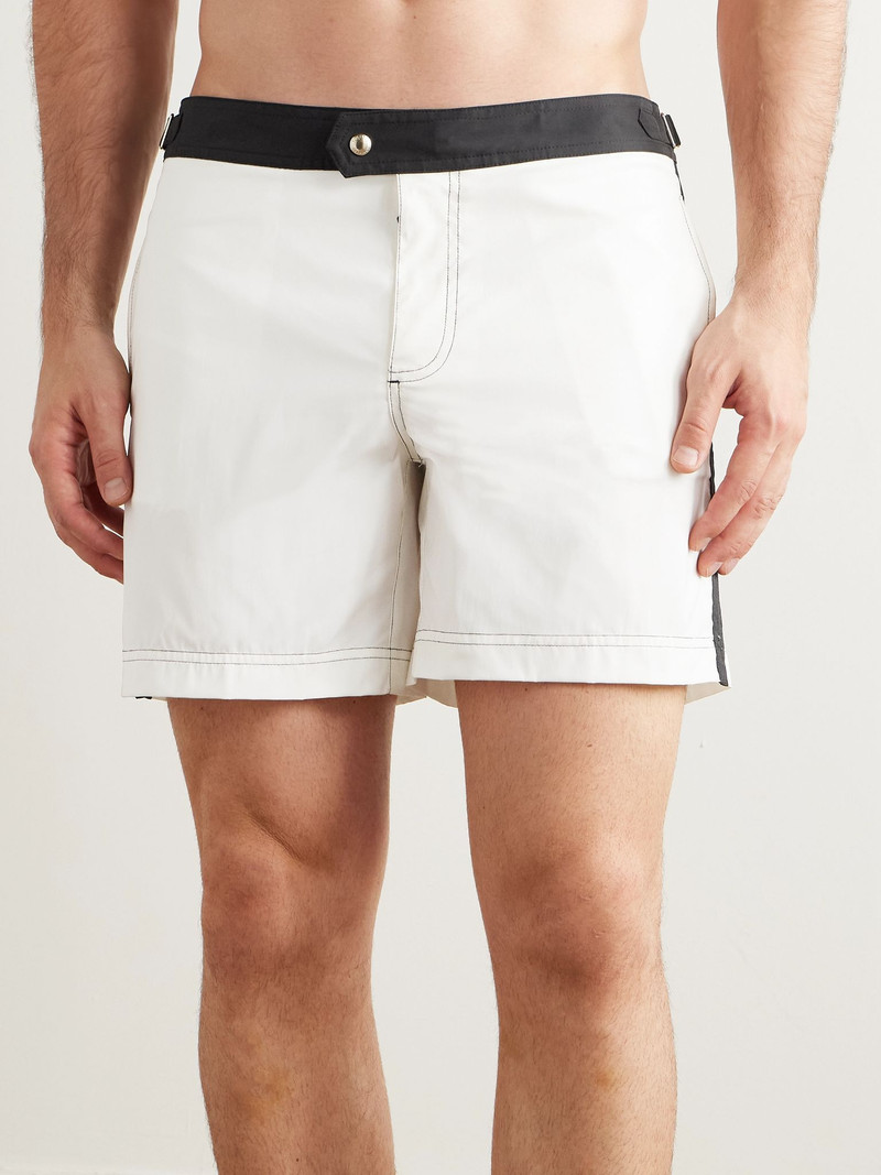 TOM FORD Straight-Leg Mid-Length Striped Swim Shorts Cream outlook