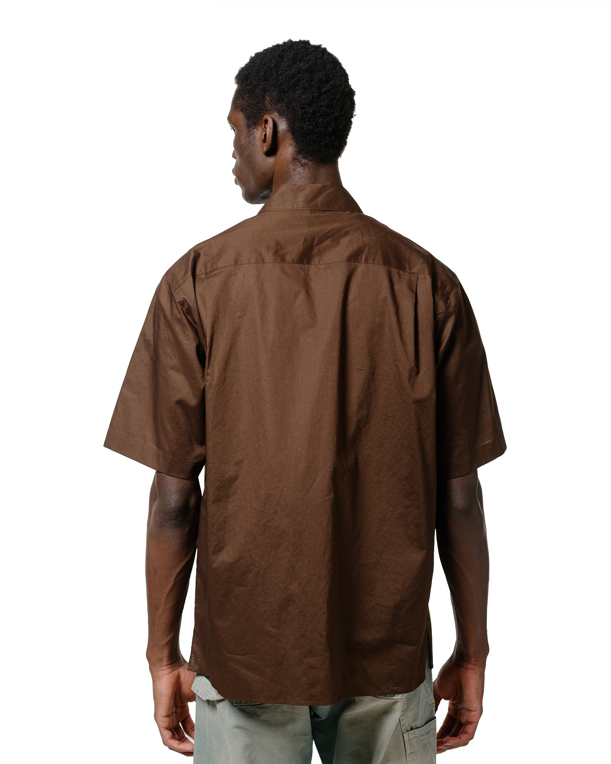 Washed Finx Typewriter Open Collar Half Sleeved Shirt Dark Brown - 3