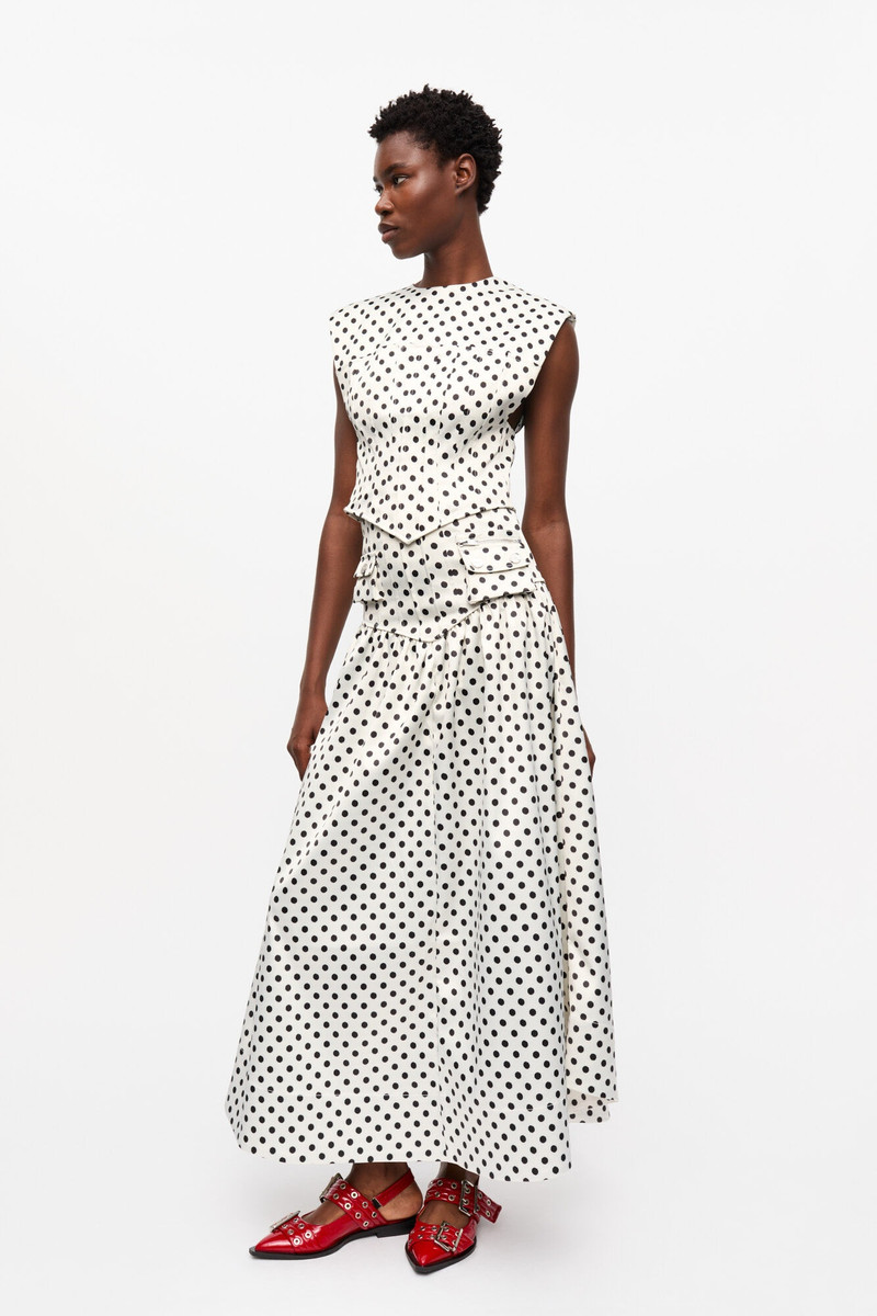 GANNI POLKA-DOT DOUBLE SATIN LONG POCKET SKIRT outlook