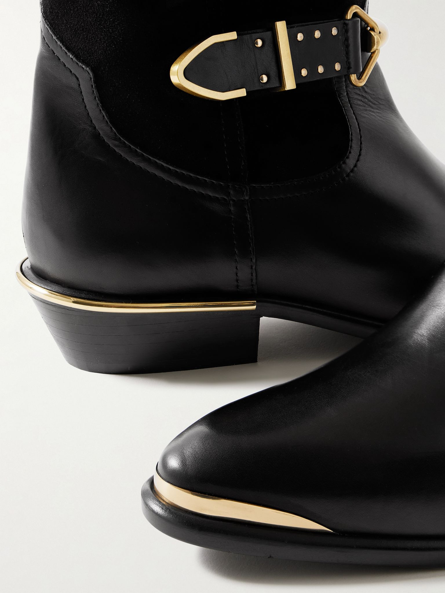 Mexia studded leather and suede knee boots Black - 4
