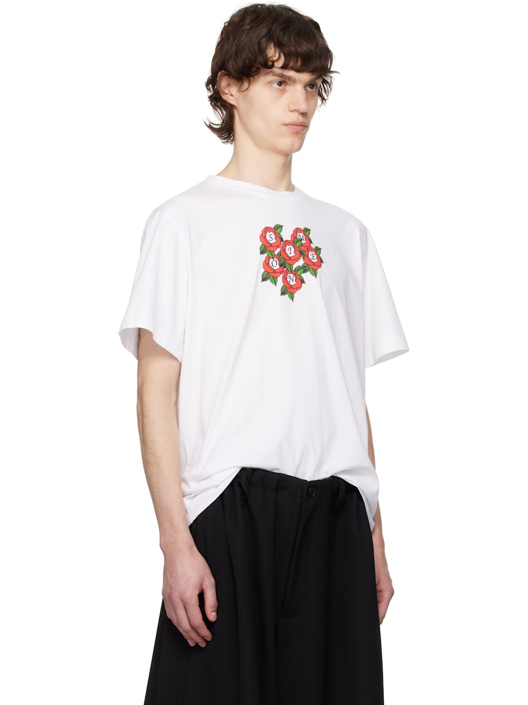 White Cluster Rose Logo Print Short Sleeve T-shirt - 2