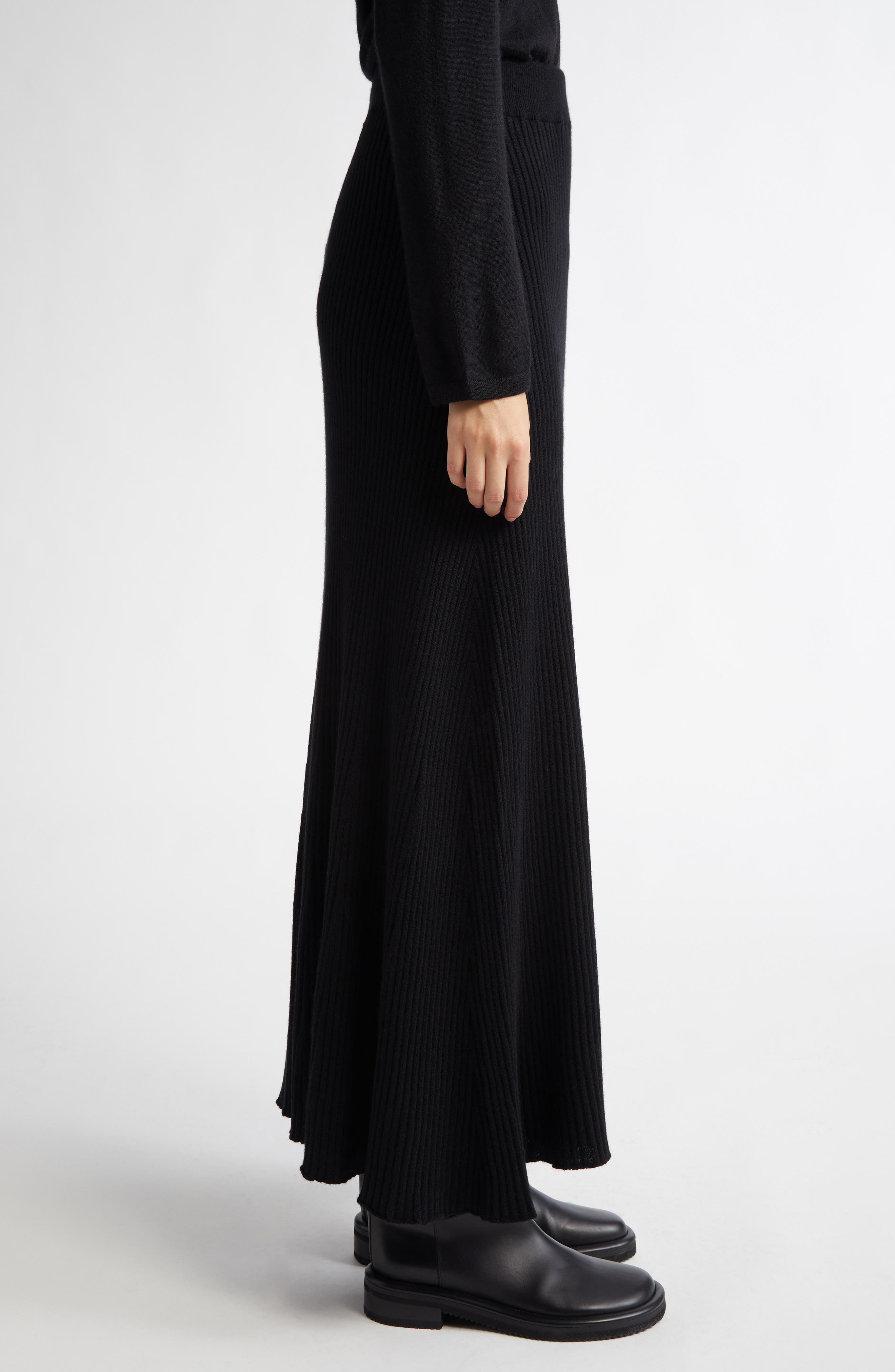 Johnstons of Elgin Cashmere Rib A-Line Sweater Skirt in Black at Nordstrom - 4
