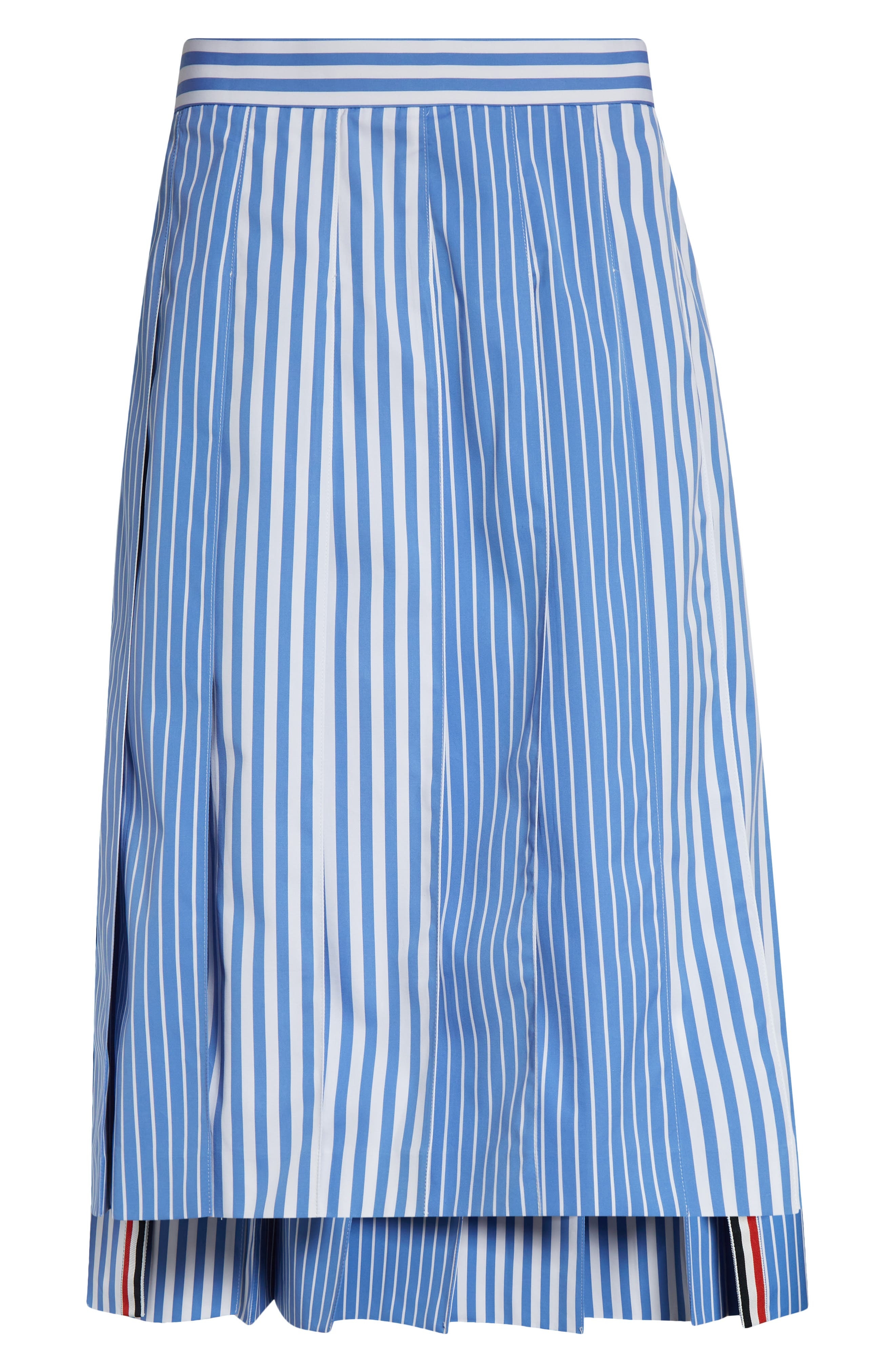 Thom Browne Awning Stripe Pleated Cotton Poplin Skirt in Medium Blue at Nordstrom - 6