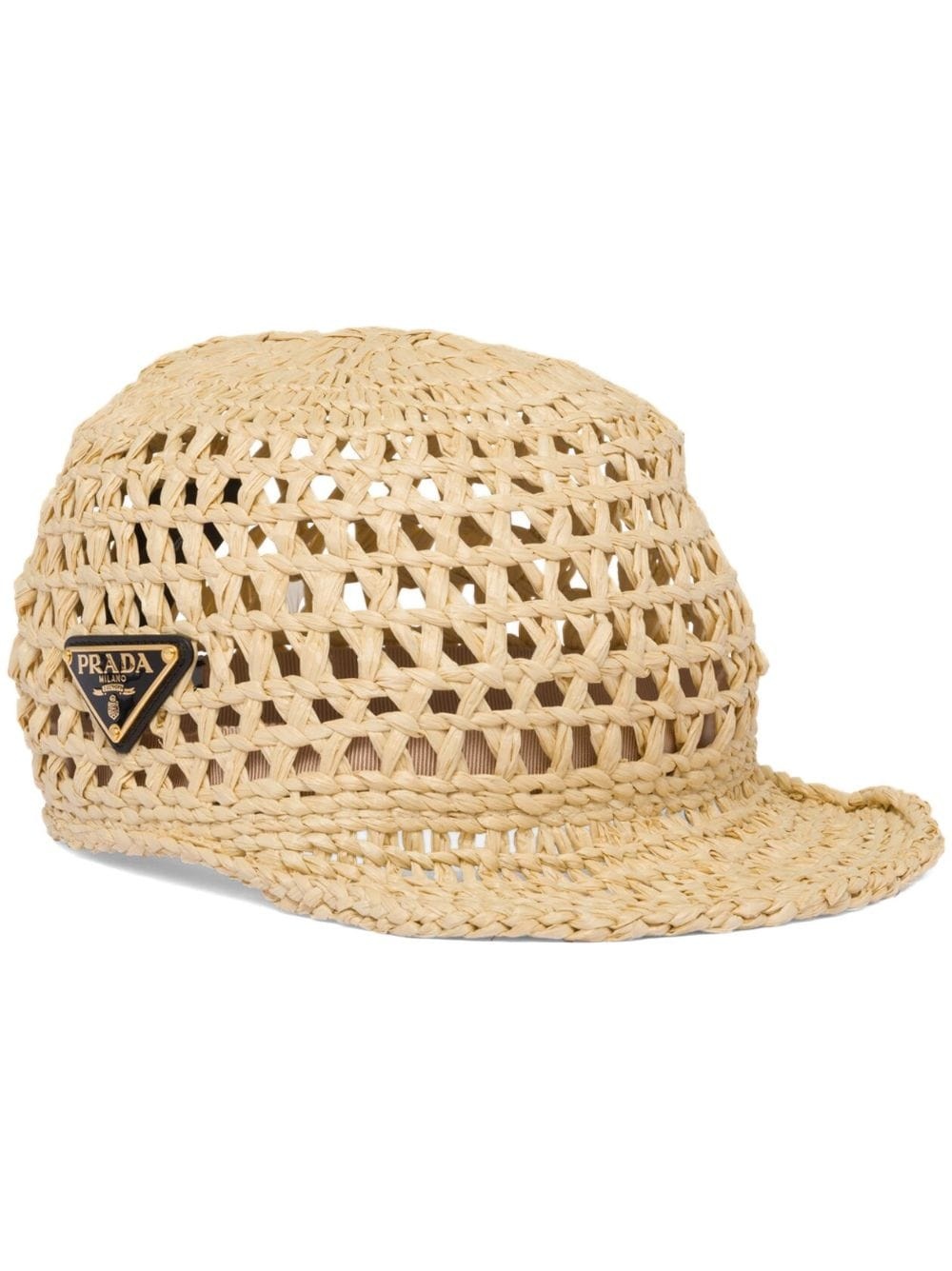 logo-plaque woven raffia hat - 1