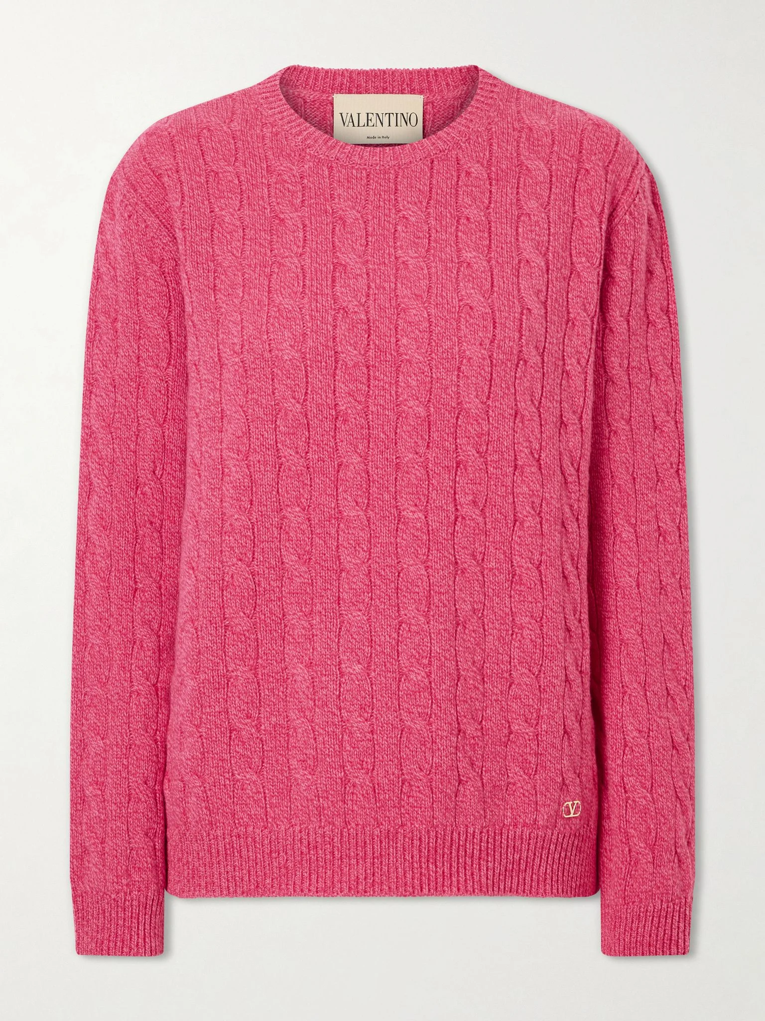 Cable-knit virgin wool sweater Pink - 1