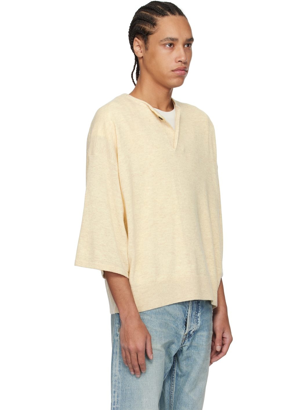 Beige Fine Knit Henley - 2