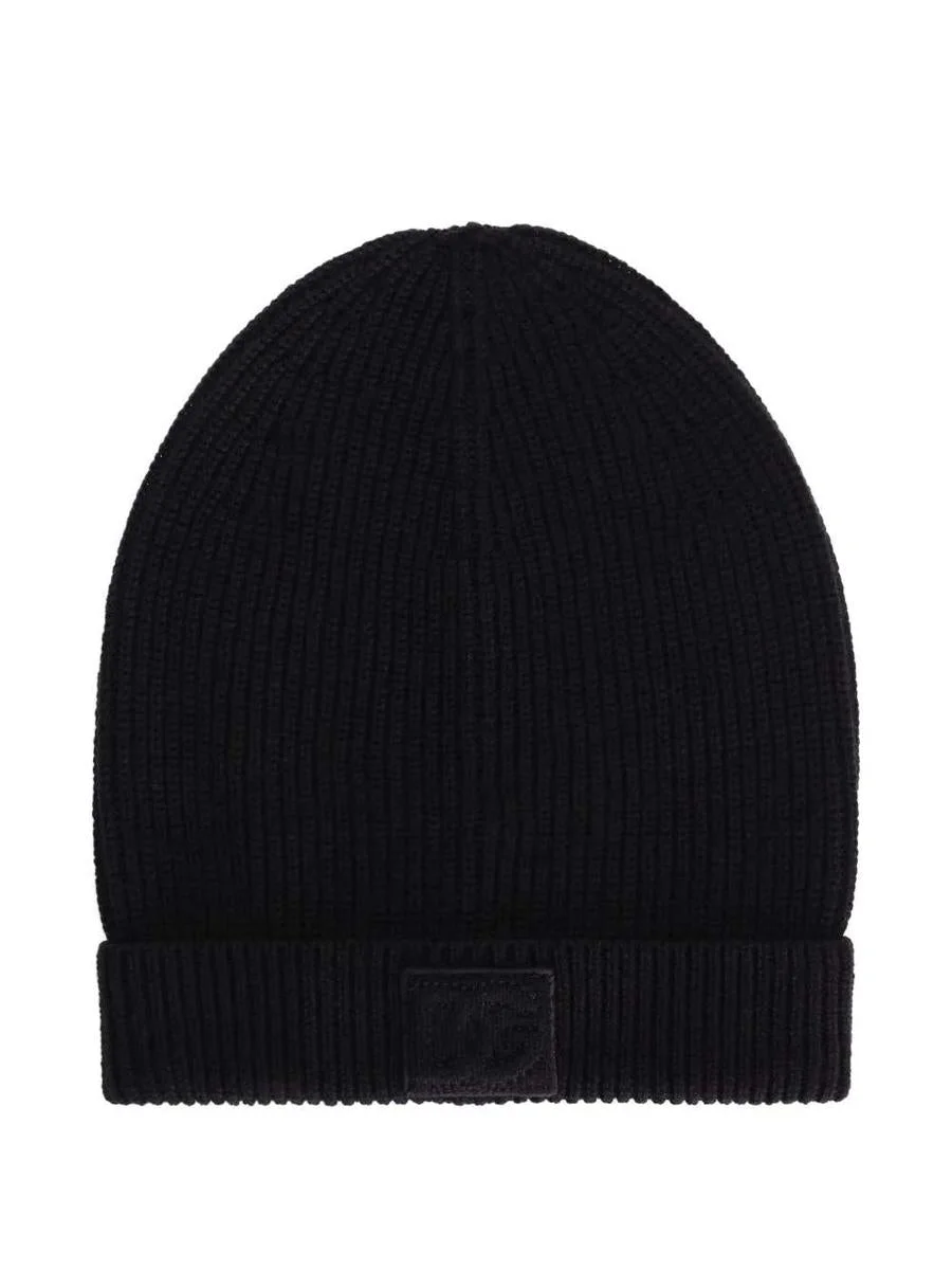 Dolce & Gabbana Ribbed Hat With Logo Plaque - 1