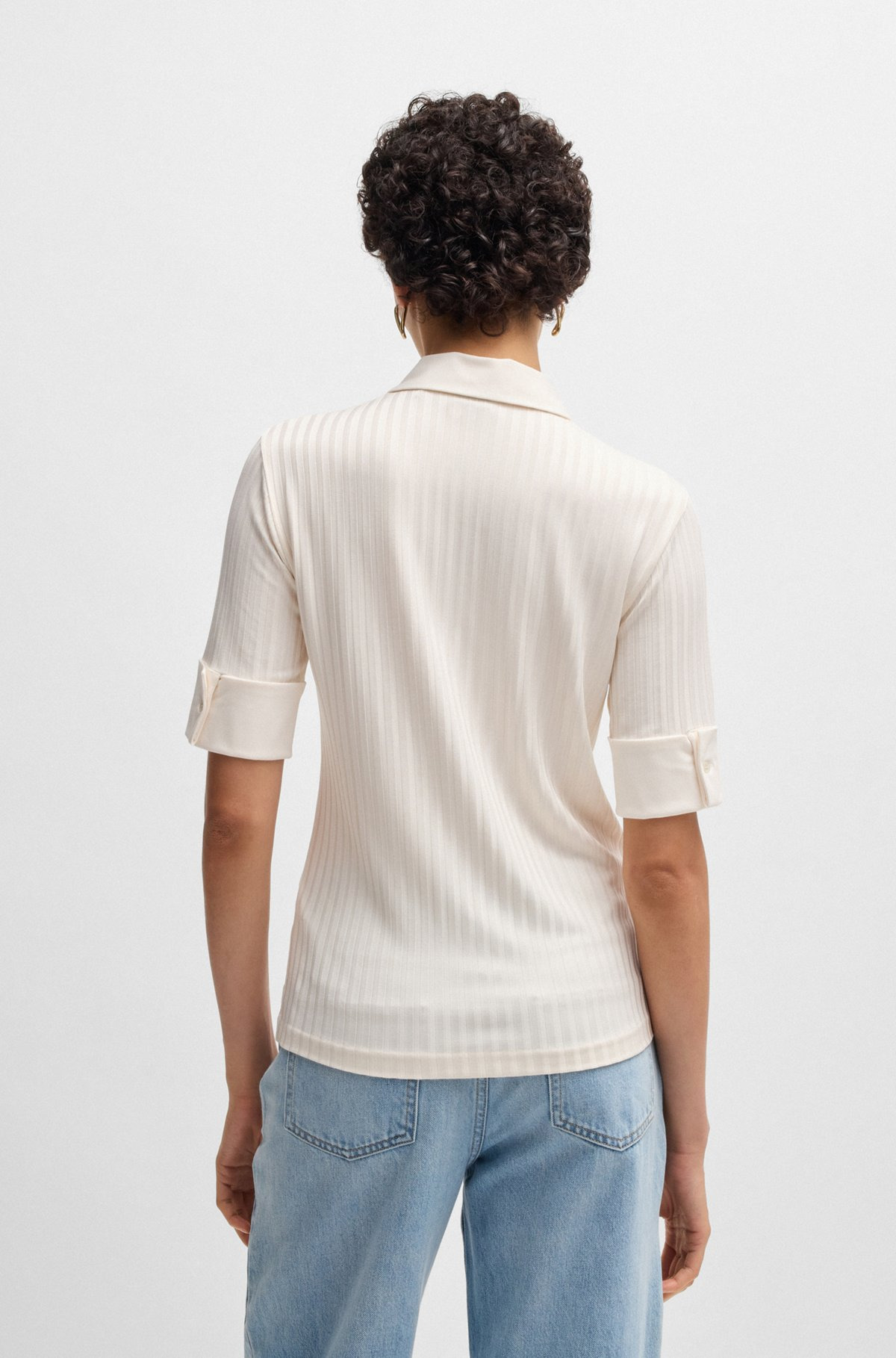 RIBBED POLO-COLLAR T-SHIRT WITH PLAIN TRIMS - 4