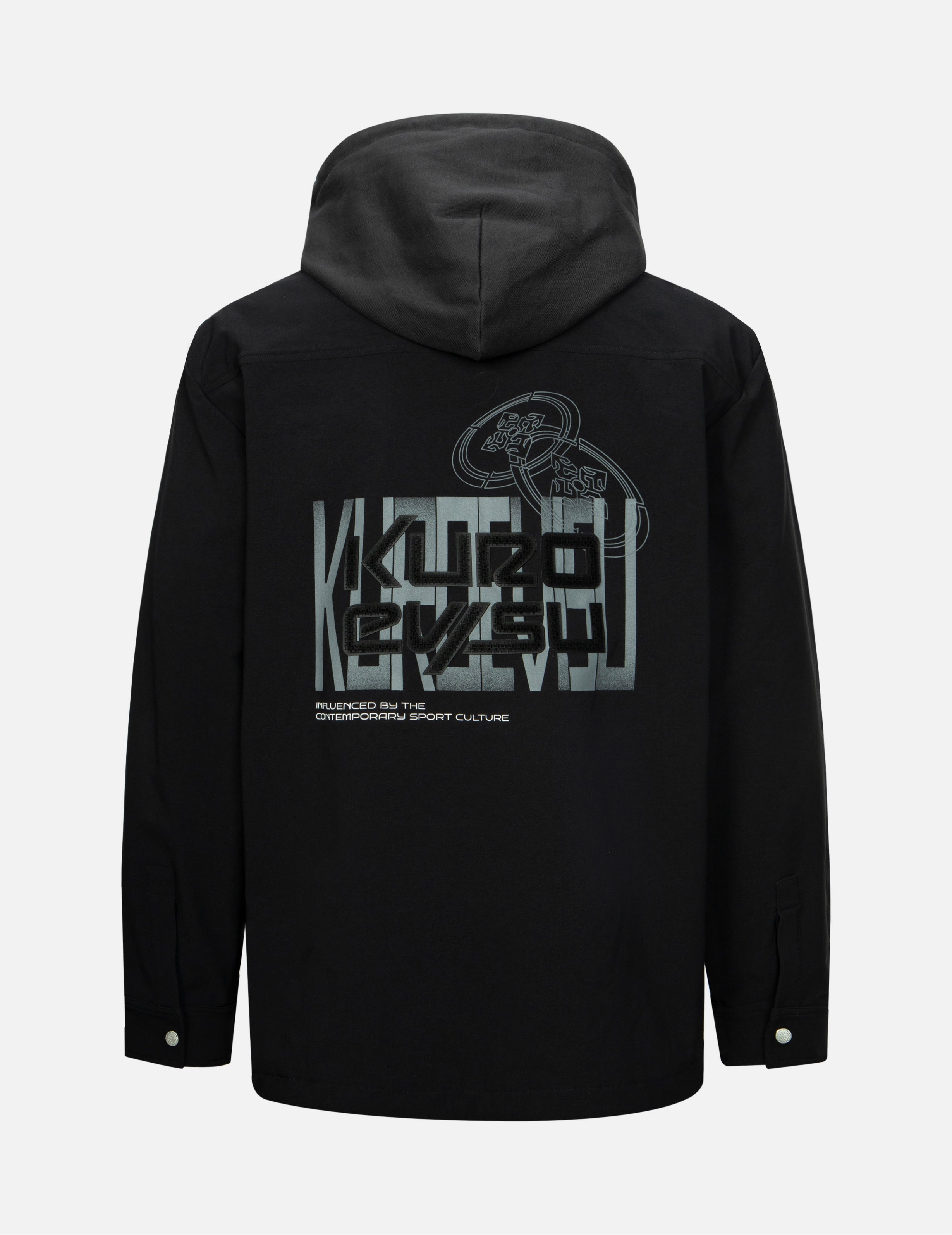 Logo and Kamon Print Regular Fit Shirt Jacket with Detachable Hood - 11