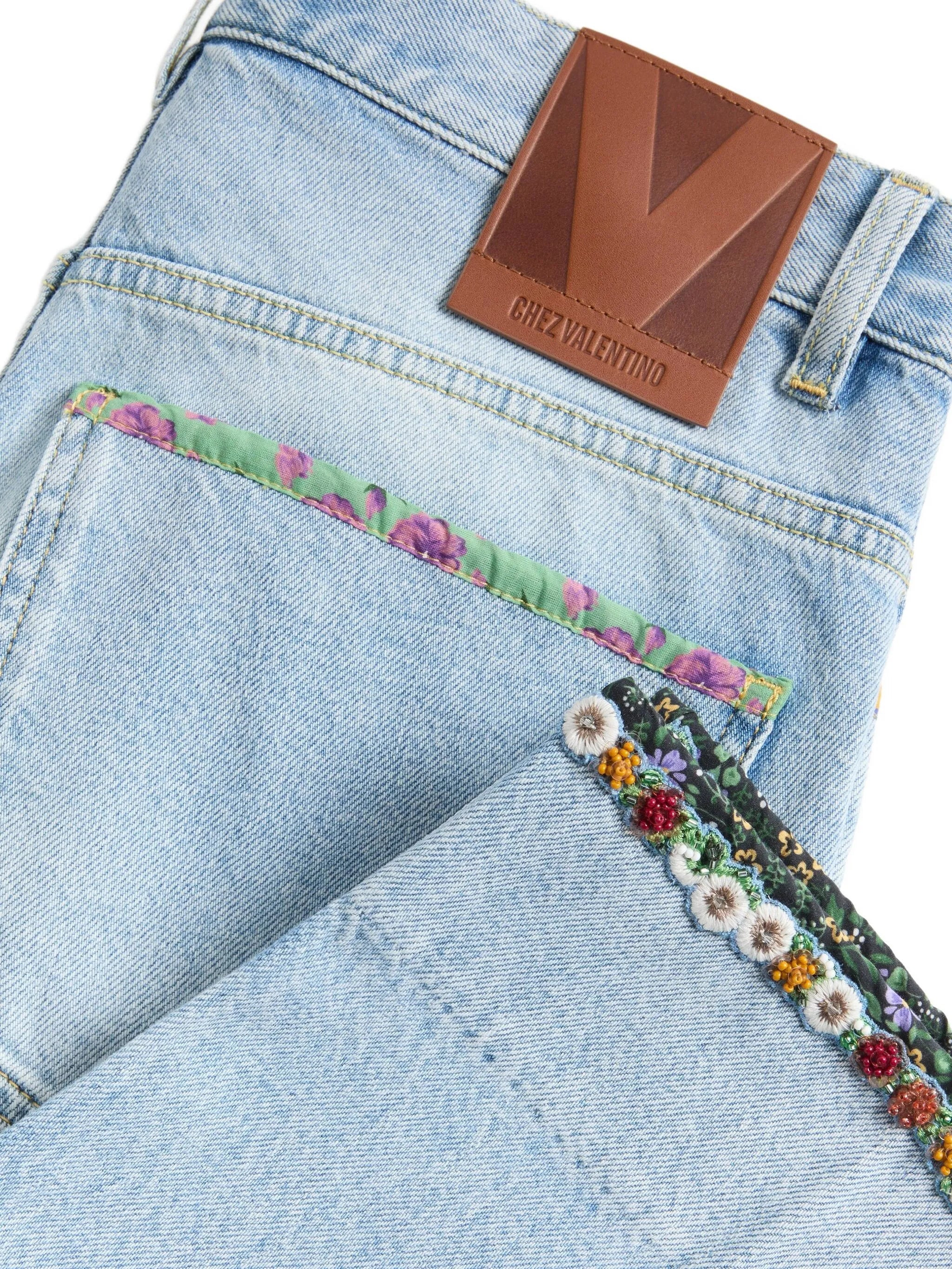 floral-hem faded jeans - 5