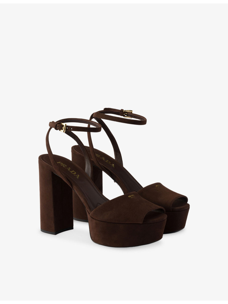 Prada Logo-Print Suede Platform Sandals outlook