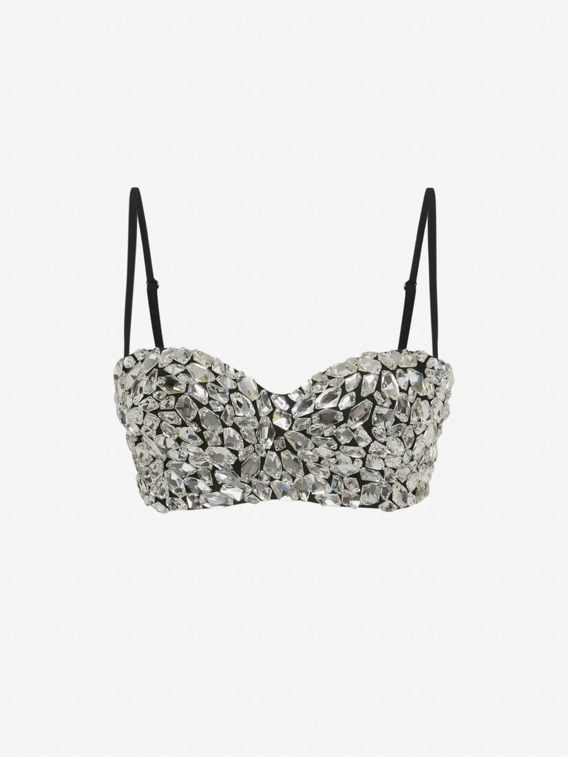 Crystal Shard Embroidery Corset Bra in Black - 1