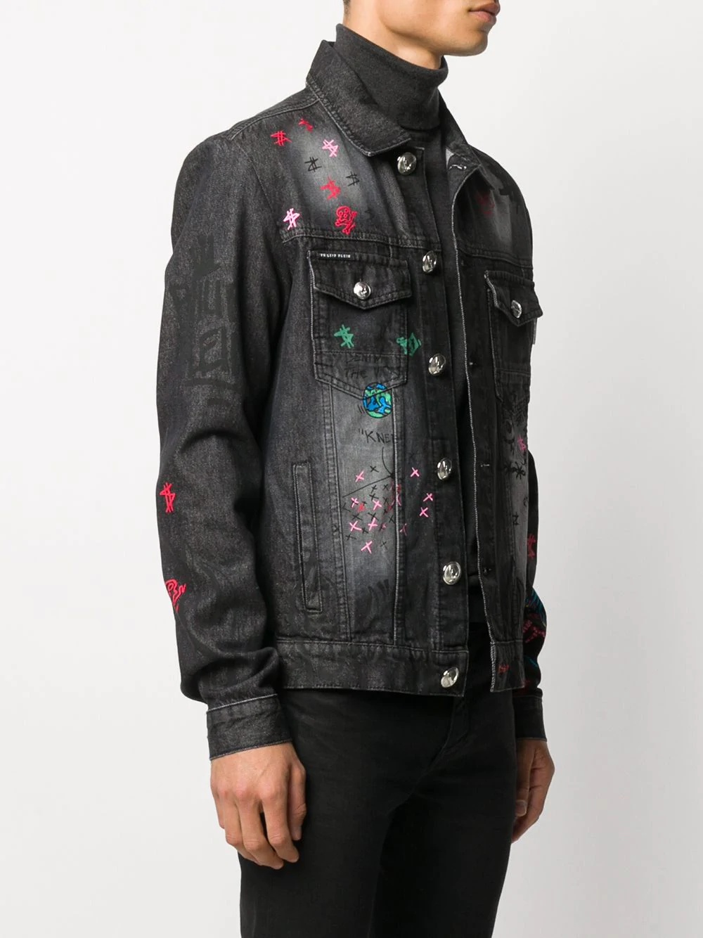 graffiti print jean jacket - 3