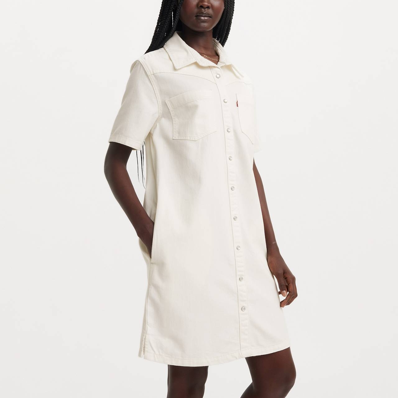 LOUISA SHORT SLEEVE DENIM DRESS - 5