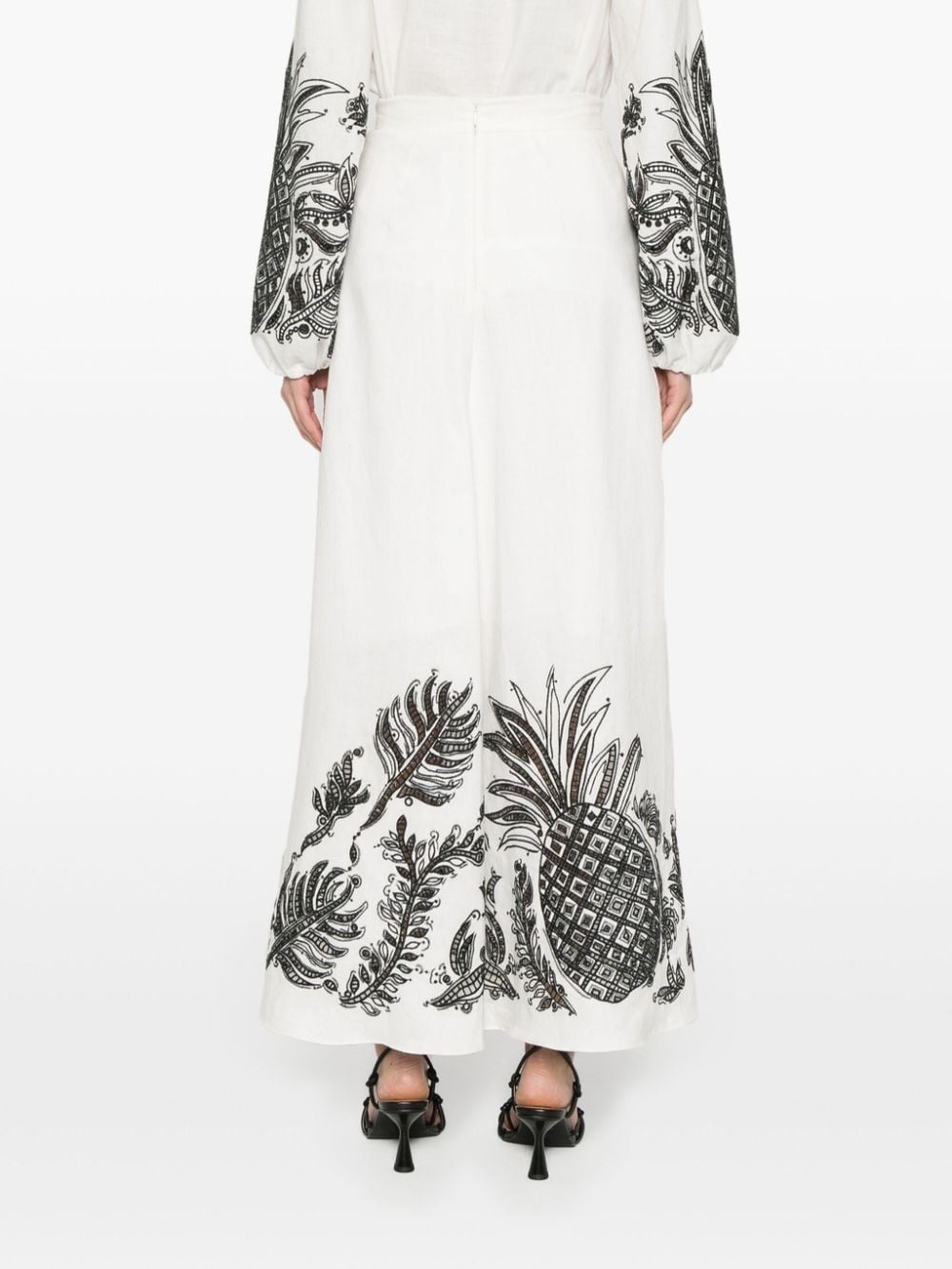 pineapple-embroidery A-line linen skirt - 4